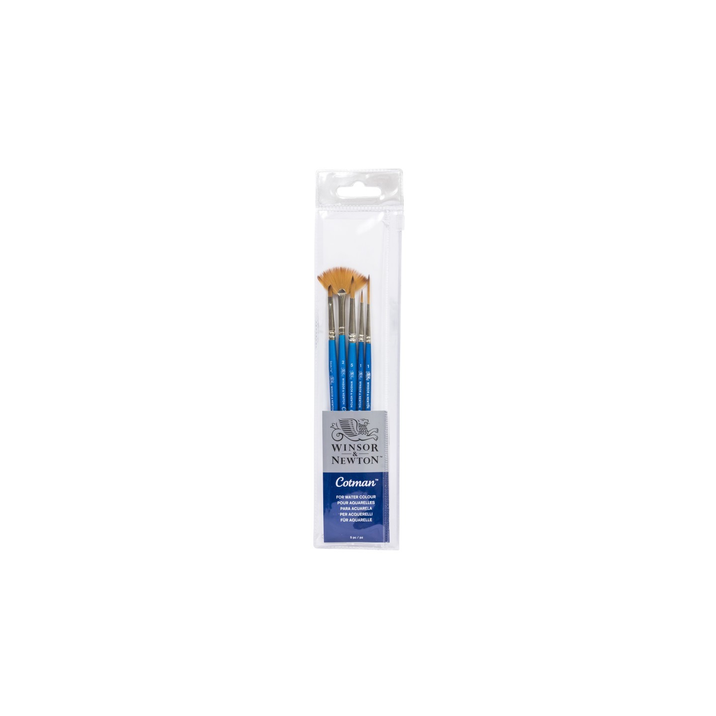 Winsor & Newton Cotman Watercolor Brushes, Set of 5 (Round 1 & 5, Rigger 3, Angled 1/8", Fan 2)