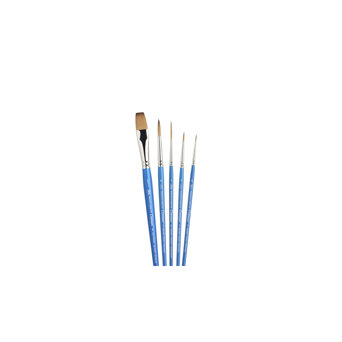 Winsor & Newton Cotman Watercolor Brushes, Set of 5 (Round 0, 2, & 6, Rigger 1, One Stroke 1/2")