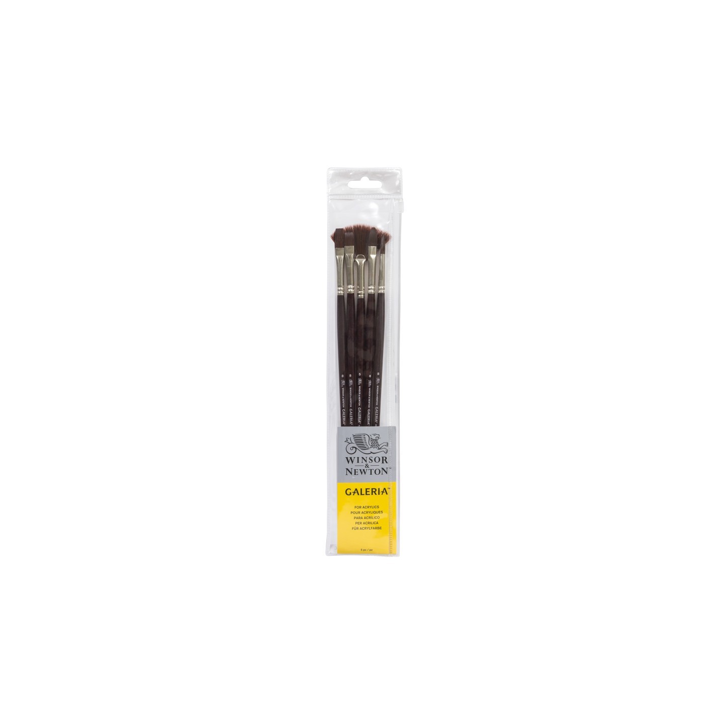 Winsor & Newton Galeria Acrylic Brushes, Long Handle, Set of 5 (Round 8, Flat 8, Filbert 8, Bright 8, Fan 5)