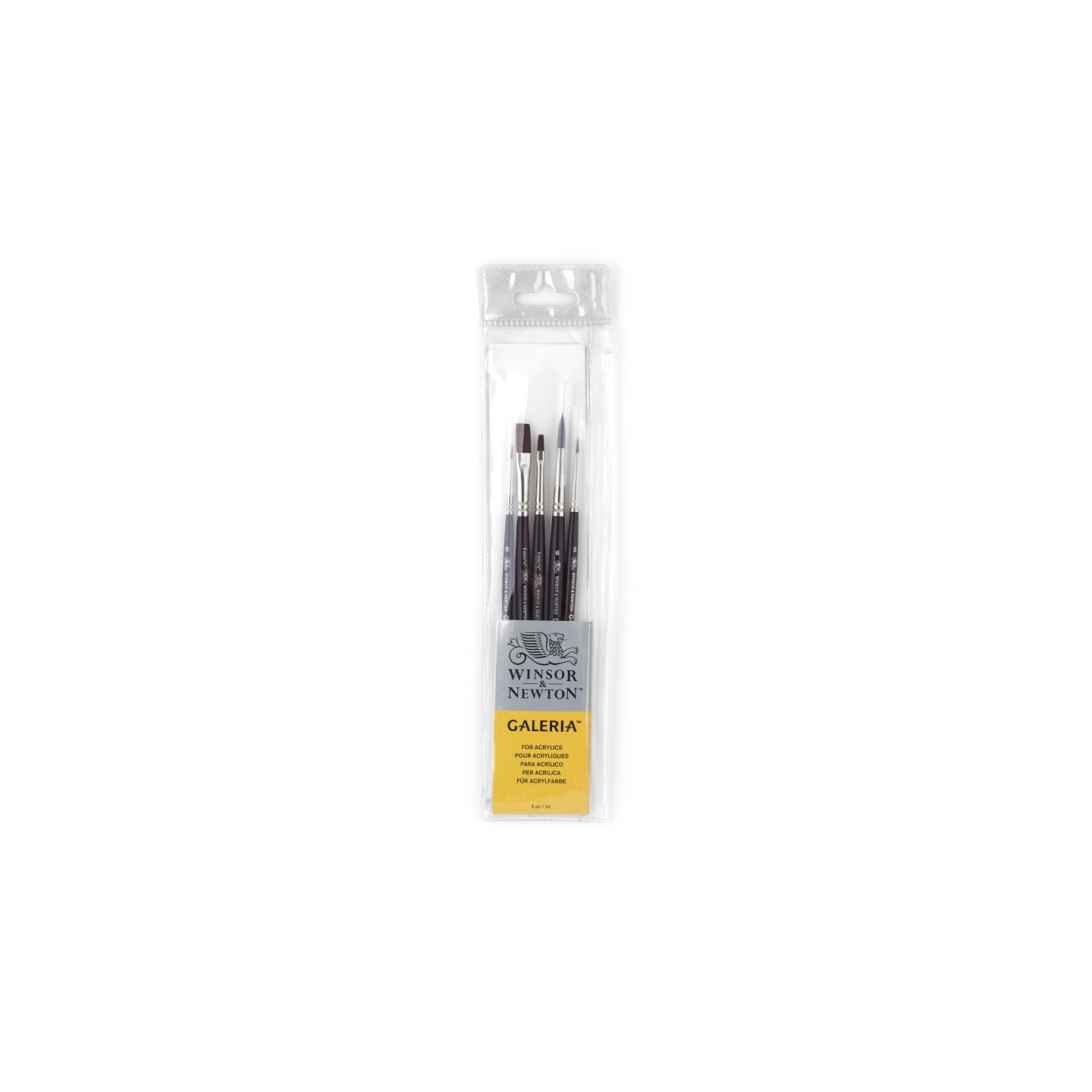 Winsor & Newton Galeria Acrylic Brushes, Short Handle, Set of 5 (Round 0, 2, & 6, One Stroke 1/8" & 1/4")