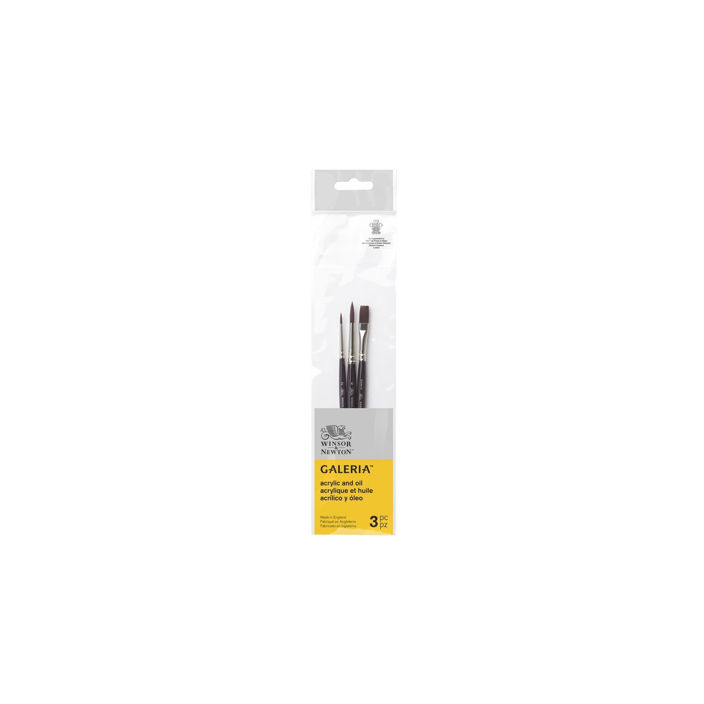 Winsor & Newton Galeria Acrylic Brushes, Short Handle, Set of 3 (Round 2, Round 6, One Stroke 6 mm)