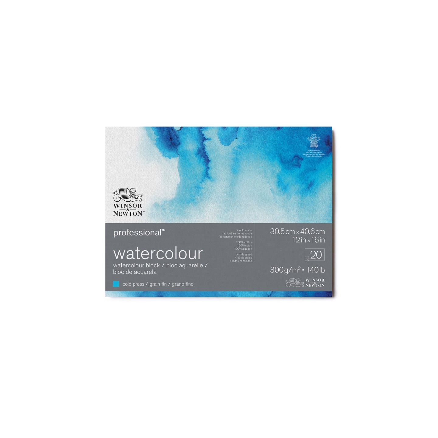 Winsor & Newton Professional Watercolor Block, Cold Press, 12X16 in, 300 gsm (140 lb), 20 Pages
