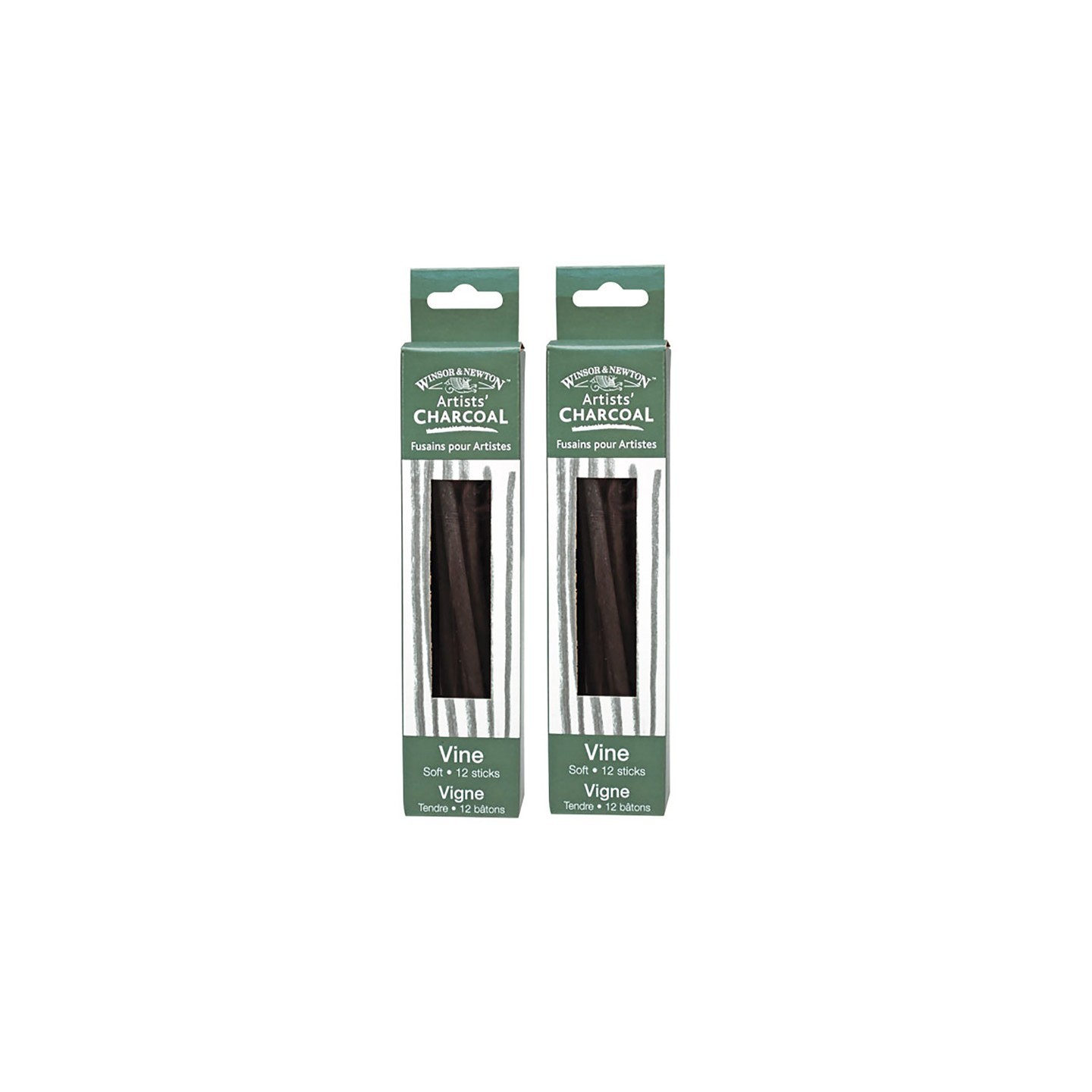 Winsor & Newton Artists' Vine Charcoal Soft, 12 Sticks Per Box, 2 Boxes