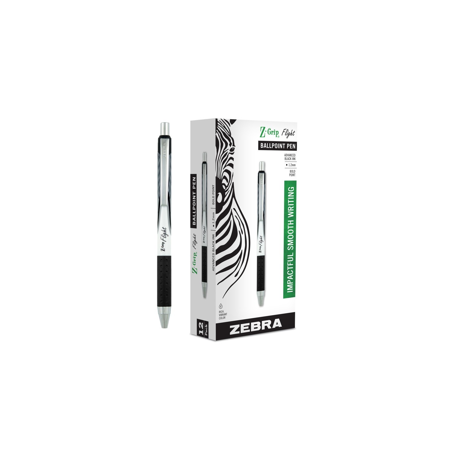 Zebra Pen Z-Grip® Flight Retractable Ballpoint Pens, Black, Dozen