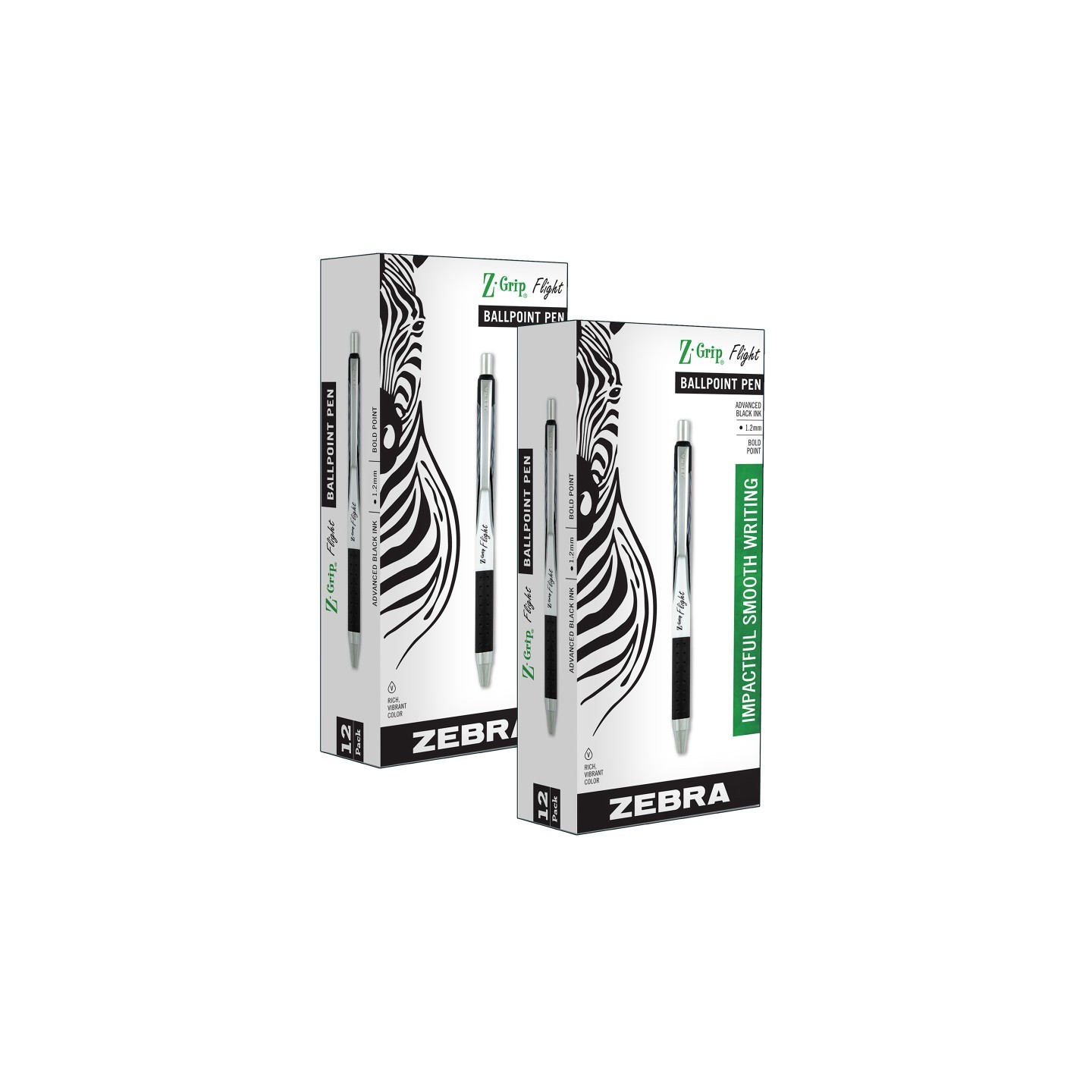 Zebra Pen Z-Grip® Flight Ballpoint Retractable Pen 1.2mm, Black, 12 Per Pack, 2 Packs