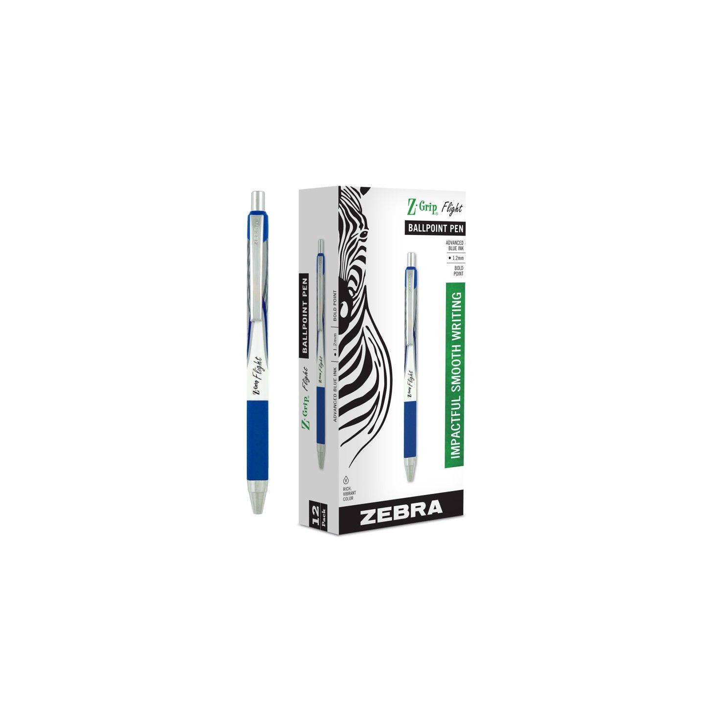 Zebra Pen Z-Grip® Flight Retractable Ballpoint Pens, Blue, Dozen