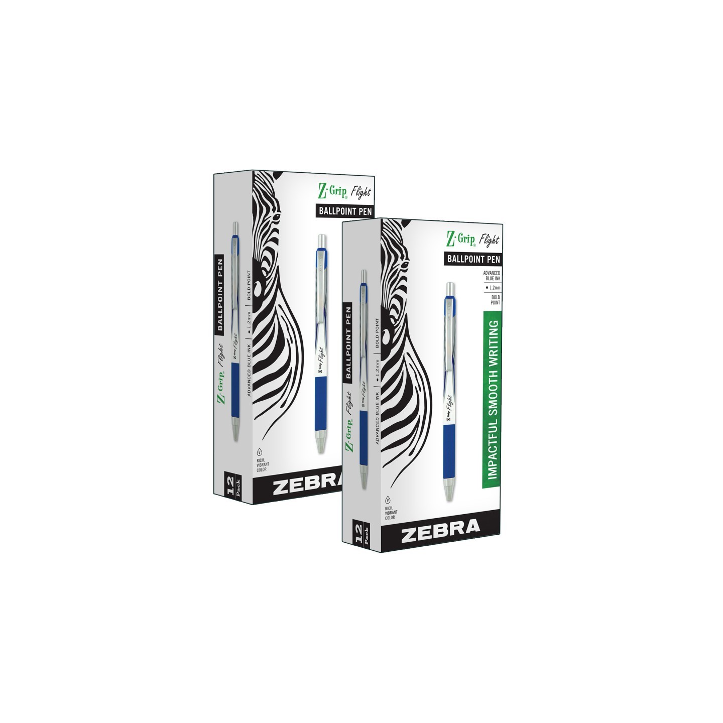Zebra Pen Z-Grip® Flight Ballpoint Retractable Pen 1.2mm, Blue, 12 Per Pack, 2 Packs