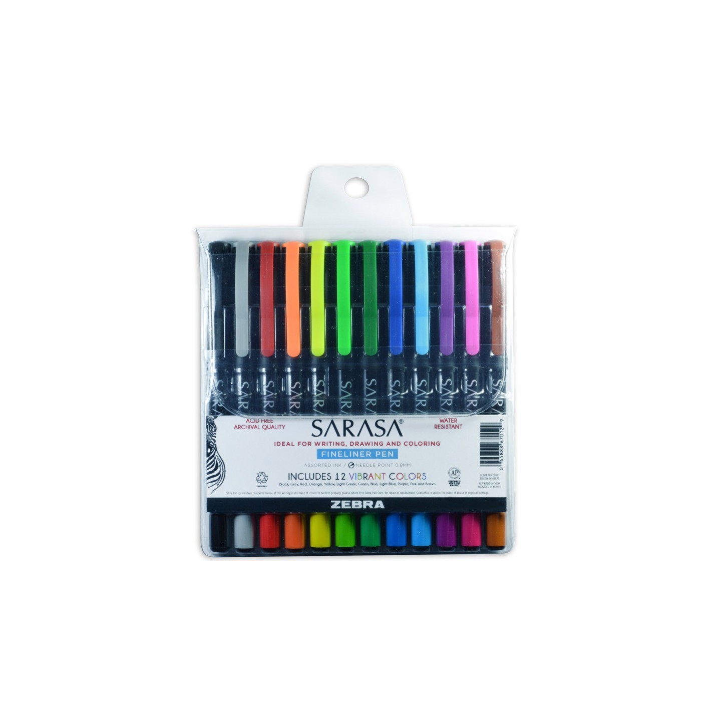 Zebra Pen Sarasa® Fineliner Pens, Assorted, 12-Pack