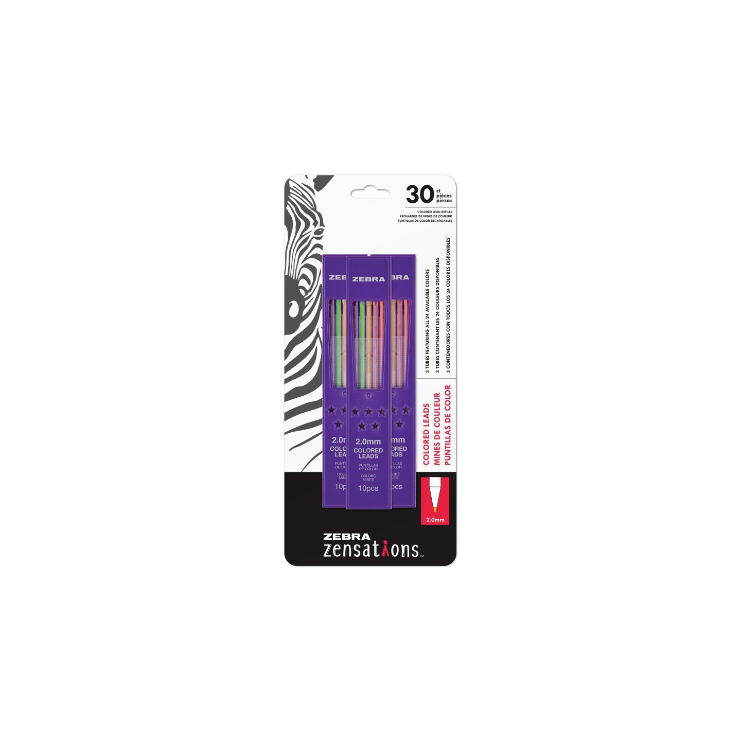 Zensations Mechanical Colored Pencil Lead Refill, 2.0mm Point Size, Assorted Colored Lead, 30-Count