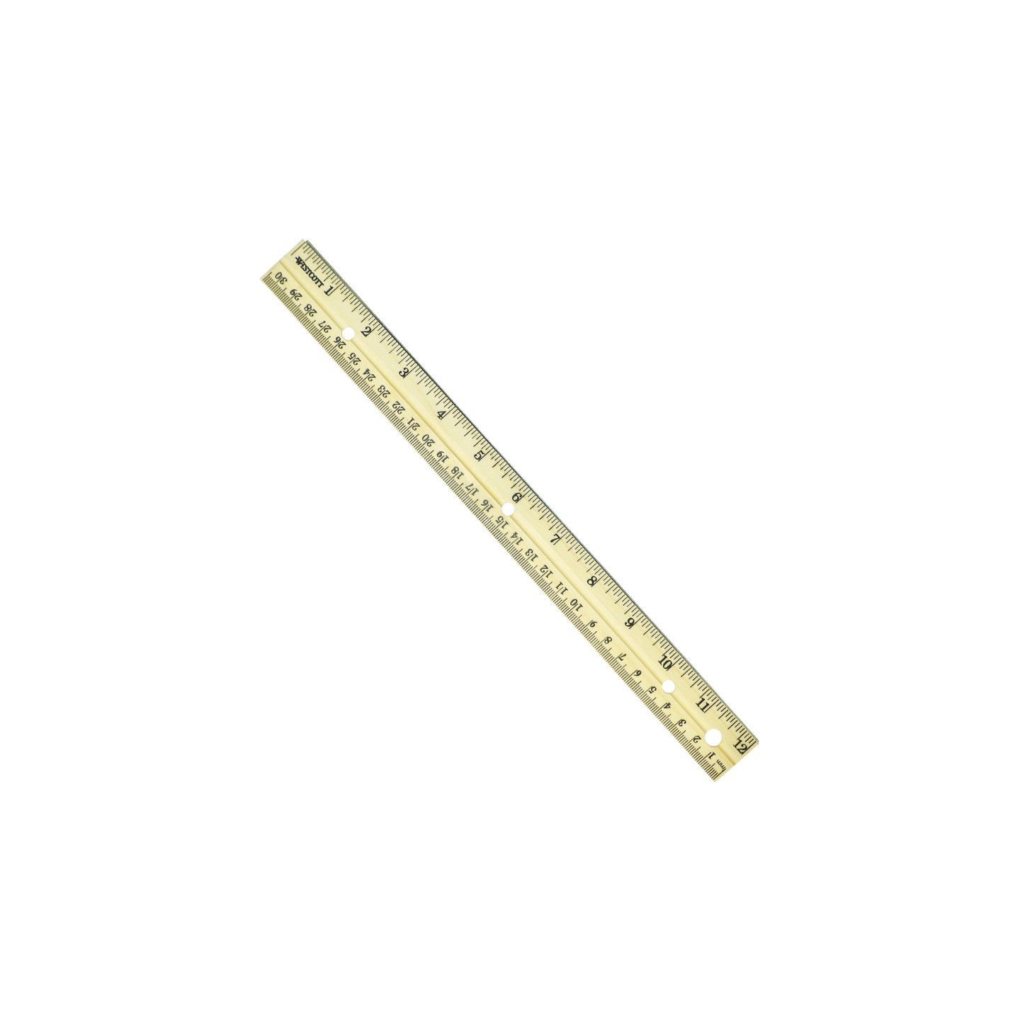 Westcott® 12" Hole Punched Wood Ruler English and Metric With Metal Edge