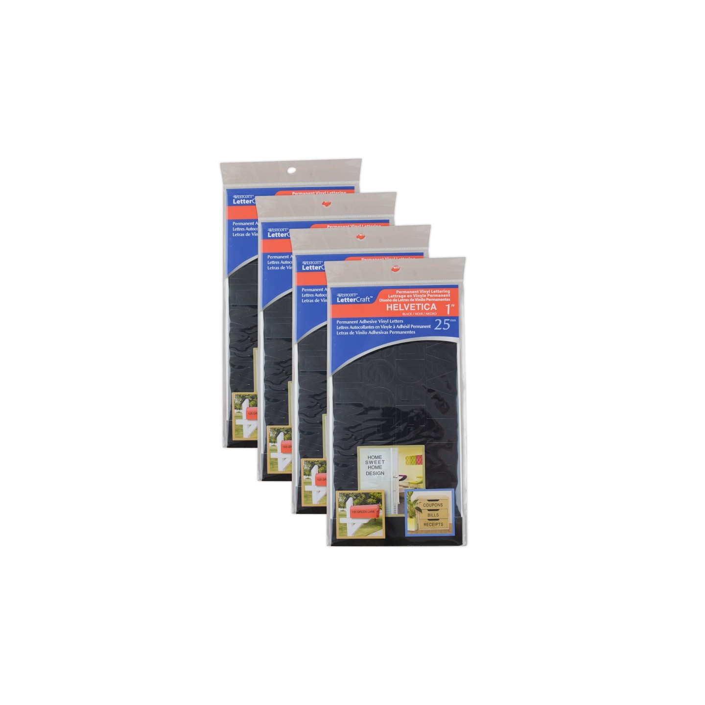 Westcott® LetterCraft Permanent Vinyl Lettering, Helvetica, 1-Inch, Black, 177 Per Pack, 4 Packs