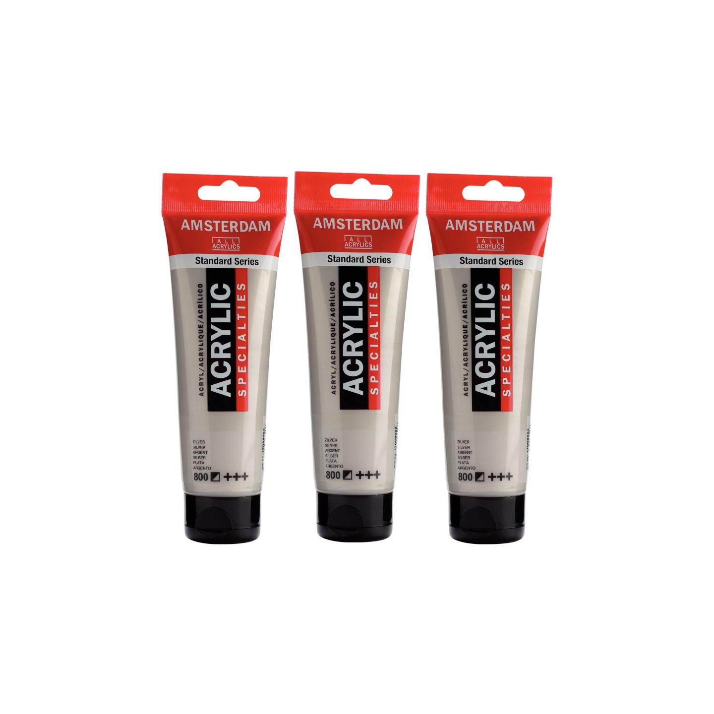 Amsterdam Standard Acrylic Paint, 120ml, Silver 800, Pack of 3