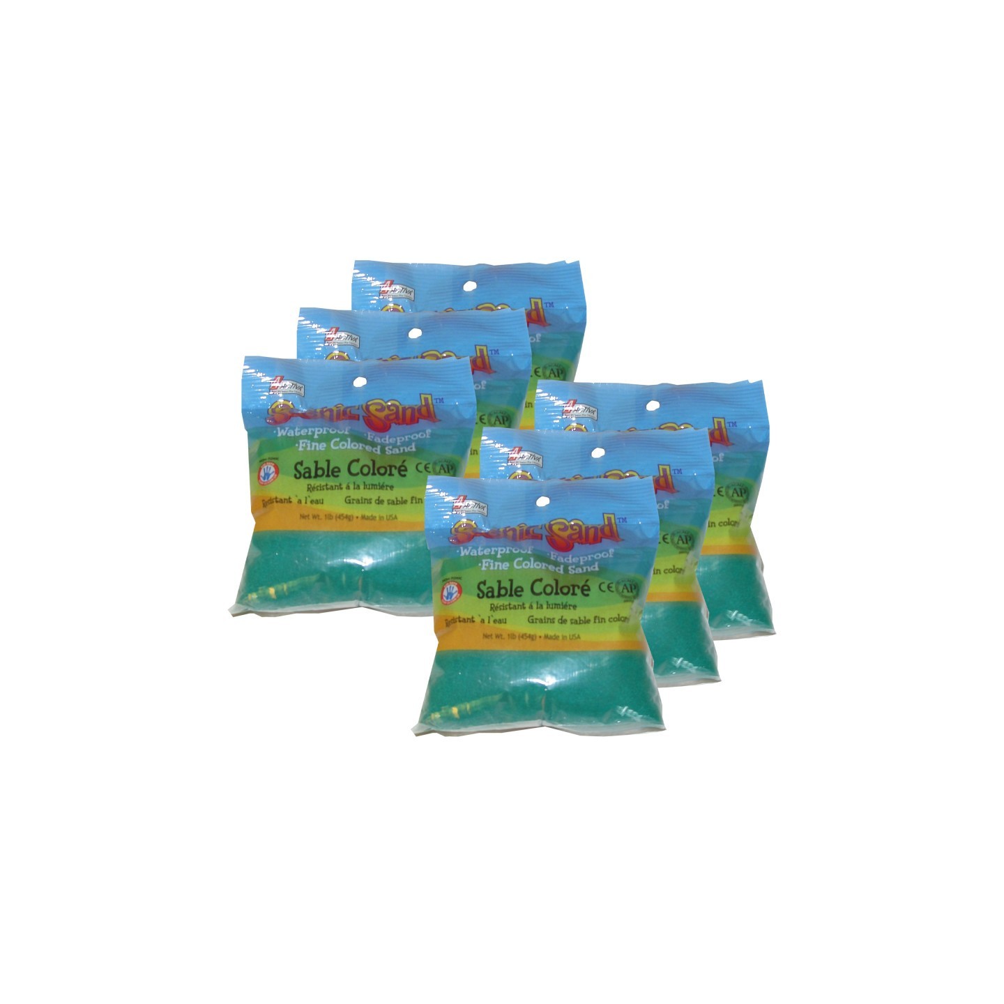 ACTÍVA Scenic Sand™ Craft Colored Sand, Vivid Green, 1lb (454g) Bag, Pack of 6