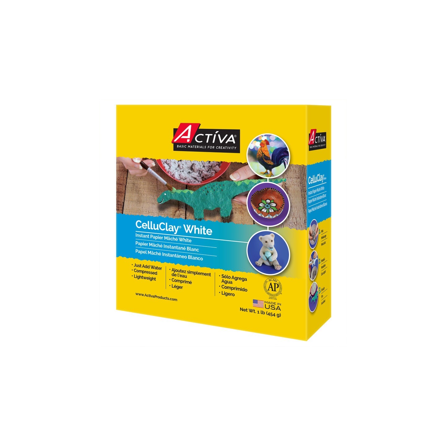 ACTÍVA CelluClay® Instant Paper Mâché, Dries White, 1 lb