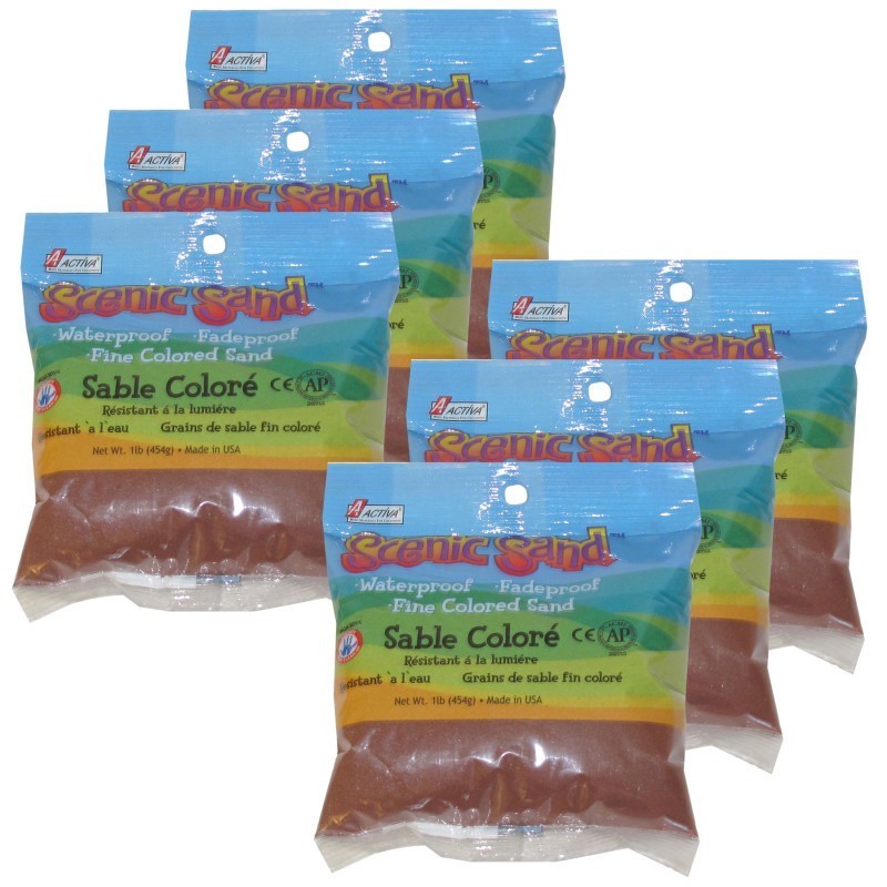 ACTÍVA Scenic Sand™ Craft Colored Sand, Dark Brown, 1 lb (454 g) Bag, Pack of 6