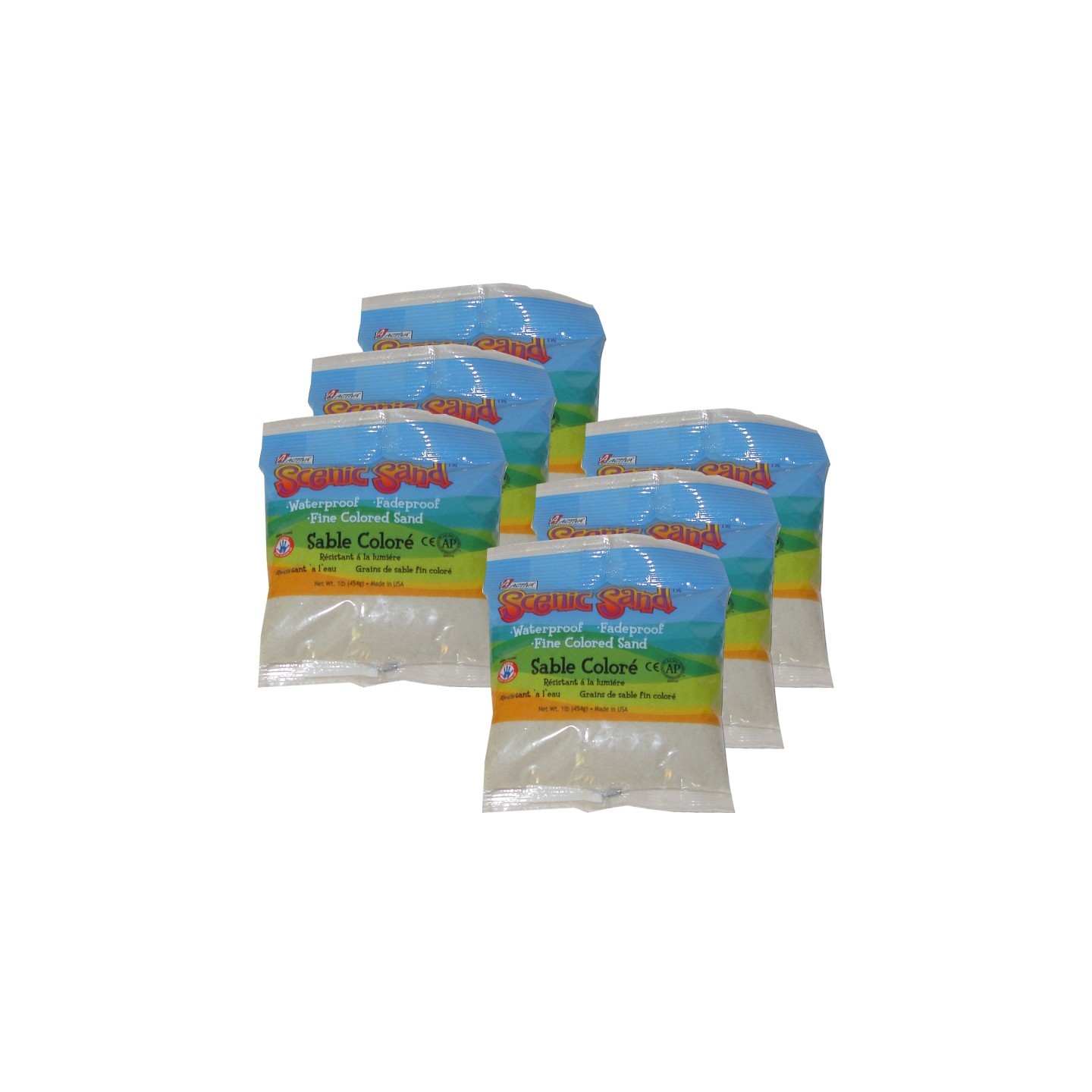 ACTÍVA Scenic Sand™ Craft Colored Sand, White, 1 lb (454 g) Bag, Pack of 6