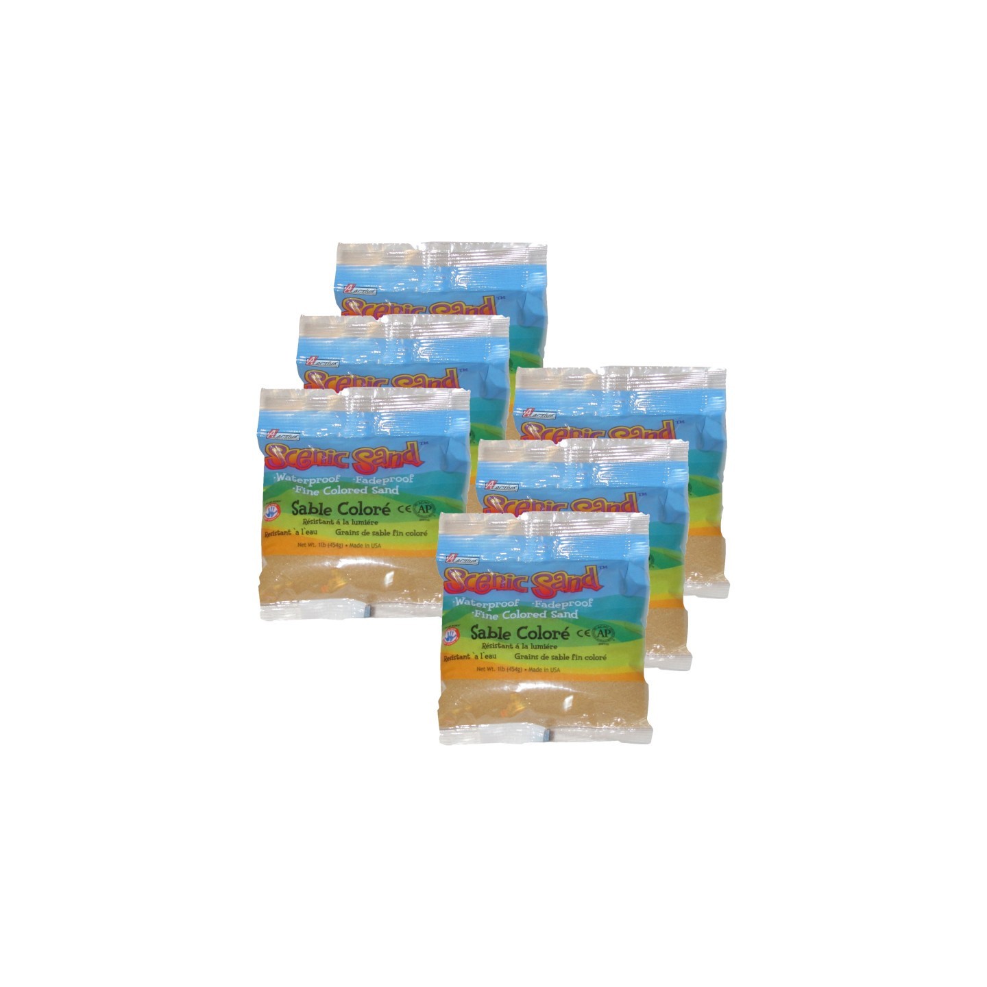 ACTÍVA Scenic Sand™ Craft Colored Sand, Light Brown, 1 lb (454 g) Bag, Pack of 6