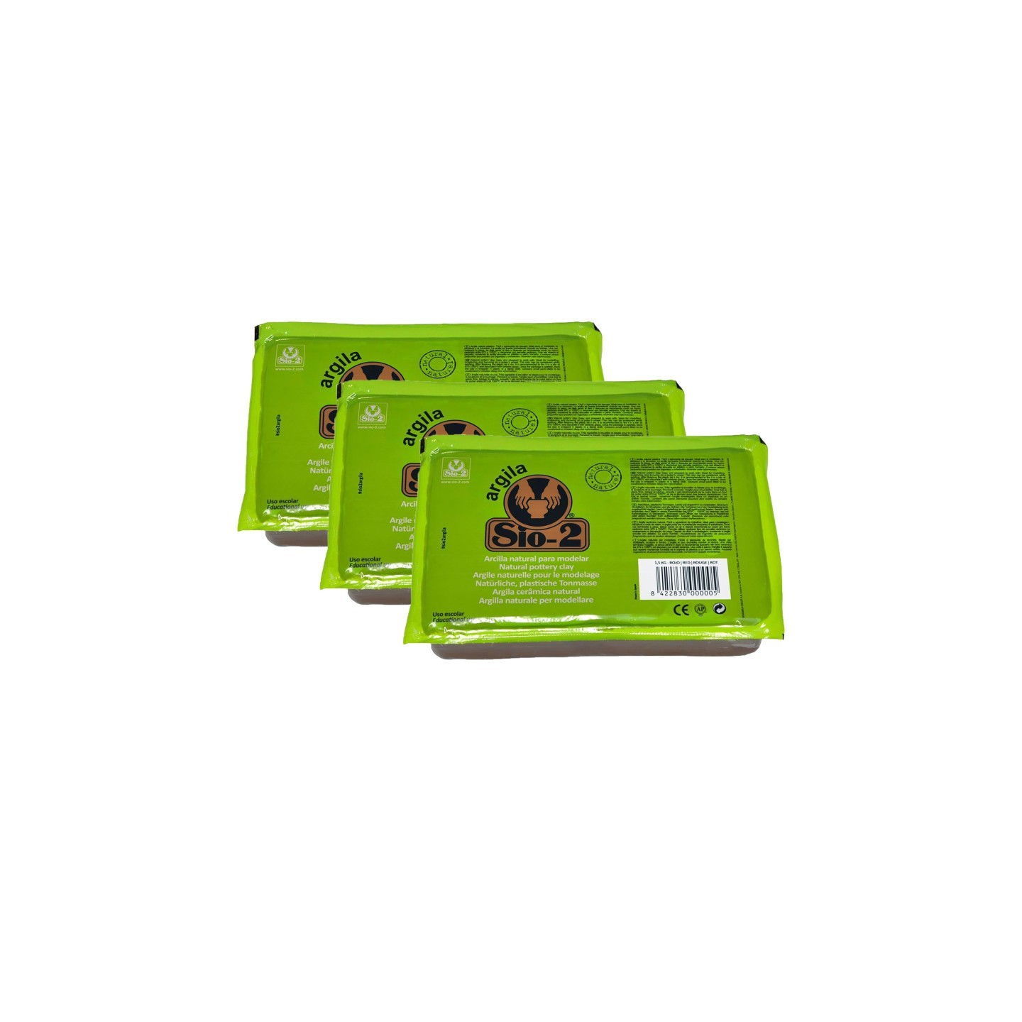ACTÍVA SIO-2® Argila Natural Pottery Clay, 2.2 lb (1 kg), Red, Pack of 3
