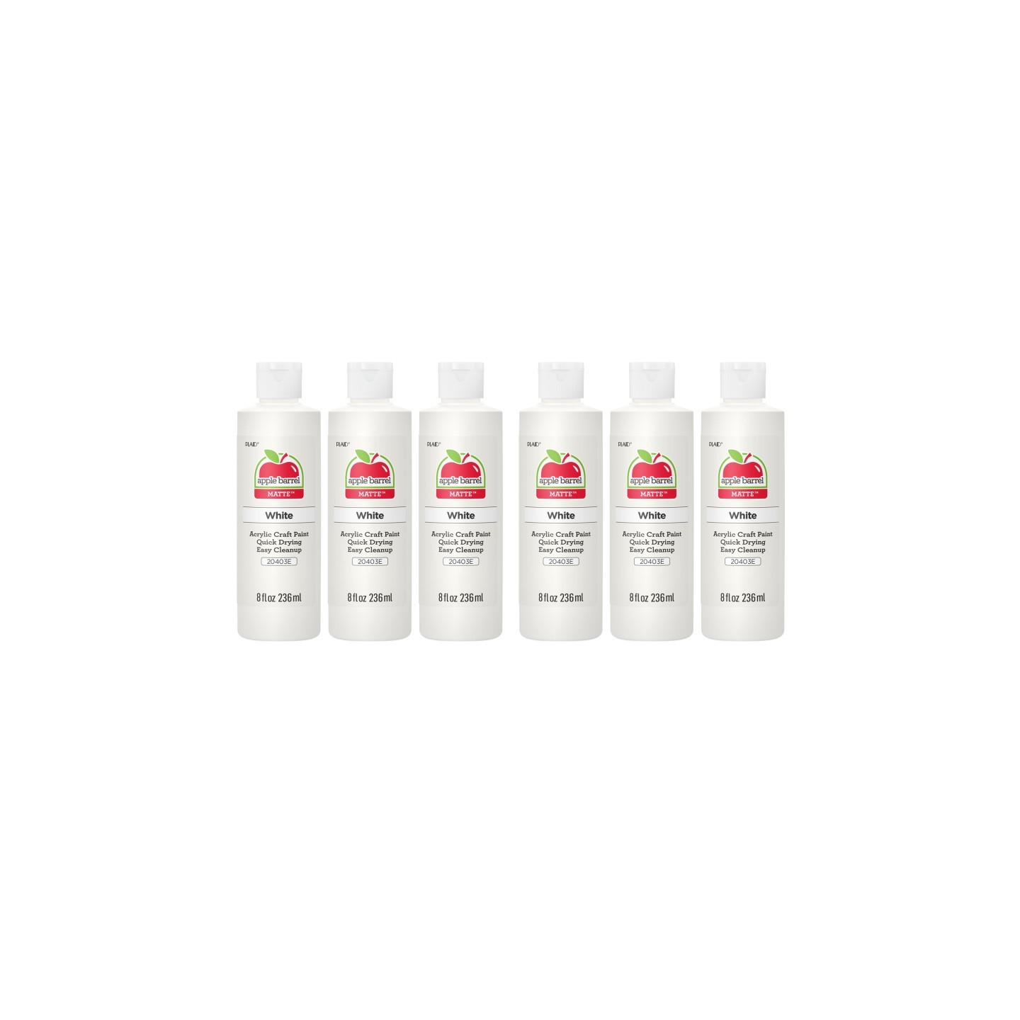 Apple Barrel Acrylic Paint Matte, 8oz., White, Pack of 6