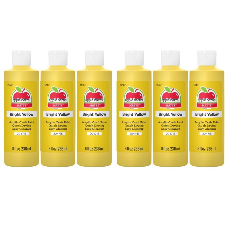 Apple Barrel Acrylic Paint Matte, 8oz., Bright Yellow, Pack of 6