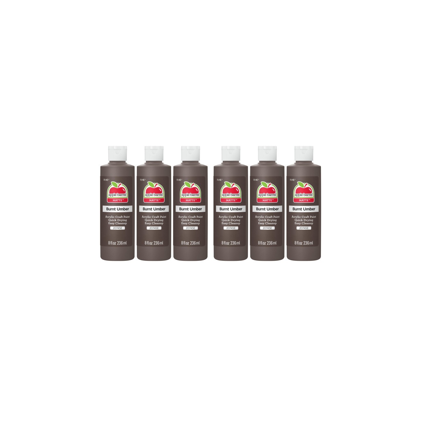 Apple Barrel Acrylic Paint Matte, 8oz., Burnt Umber, Pack of 6