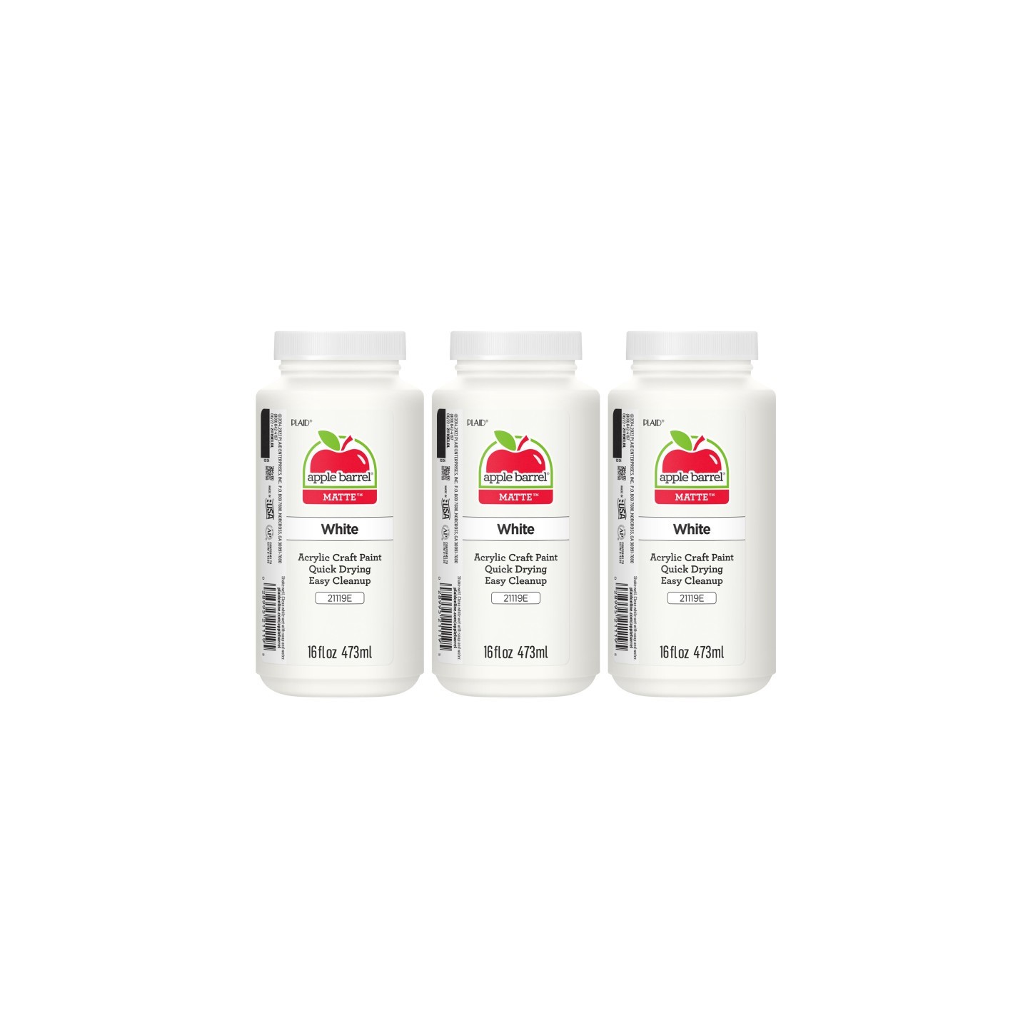 Apple Barrel Acrylic Paint Matte, 16oz., White, Pack of 3
