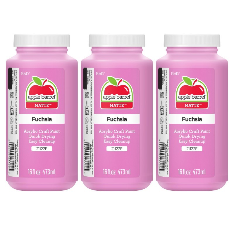 Apple Barrel Acrylic Paint Matte, 16oz., Fuchsia, Pack of 3