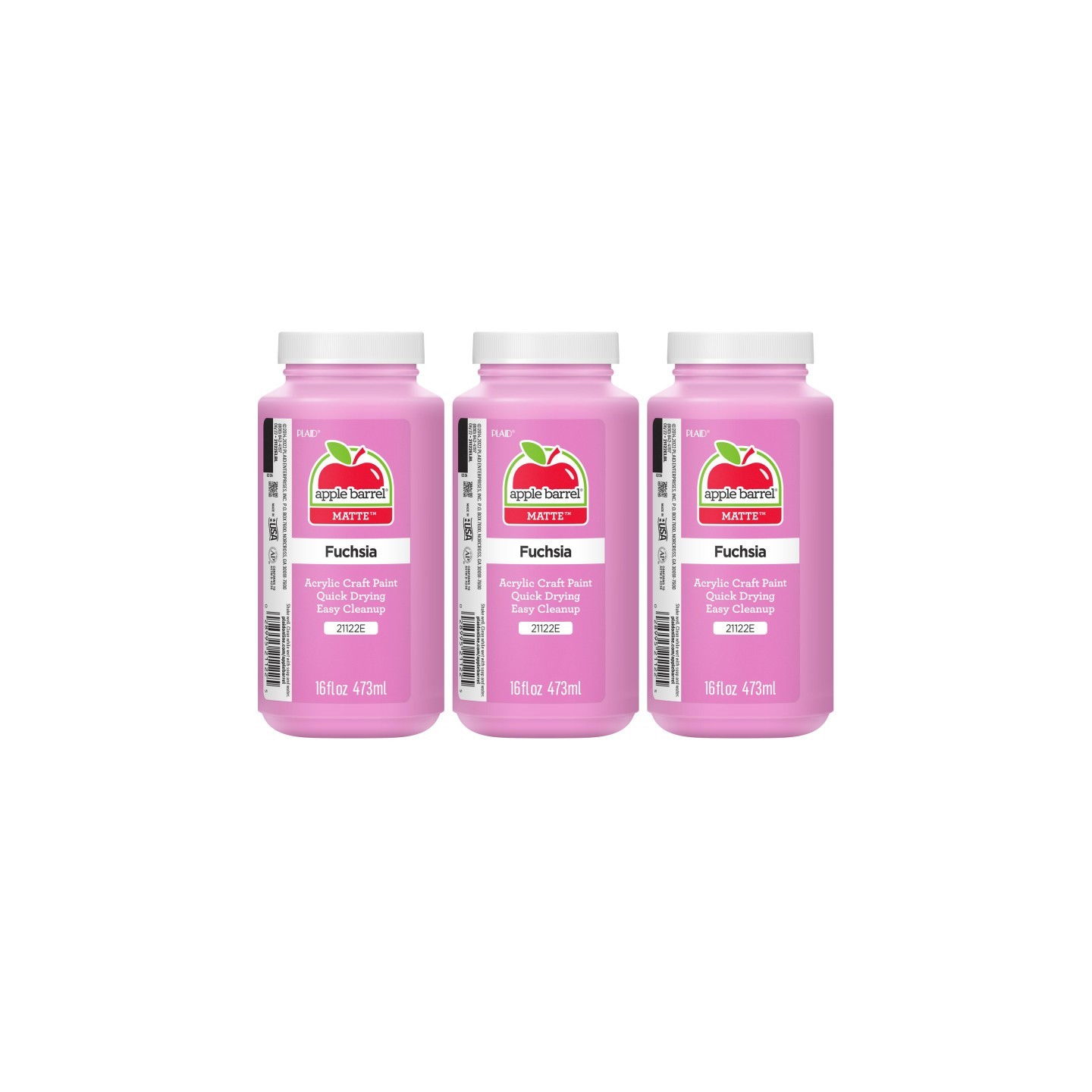 Apple Barrel Acrylic Paint Matte, 16oz., Fuchsia, Pack of 3