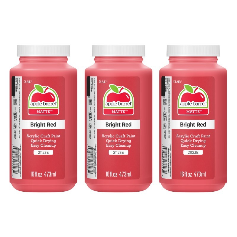Apple Barrel Acrylic Paint Matte, 16oz., Bright Red, Pack of 3