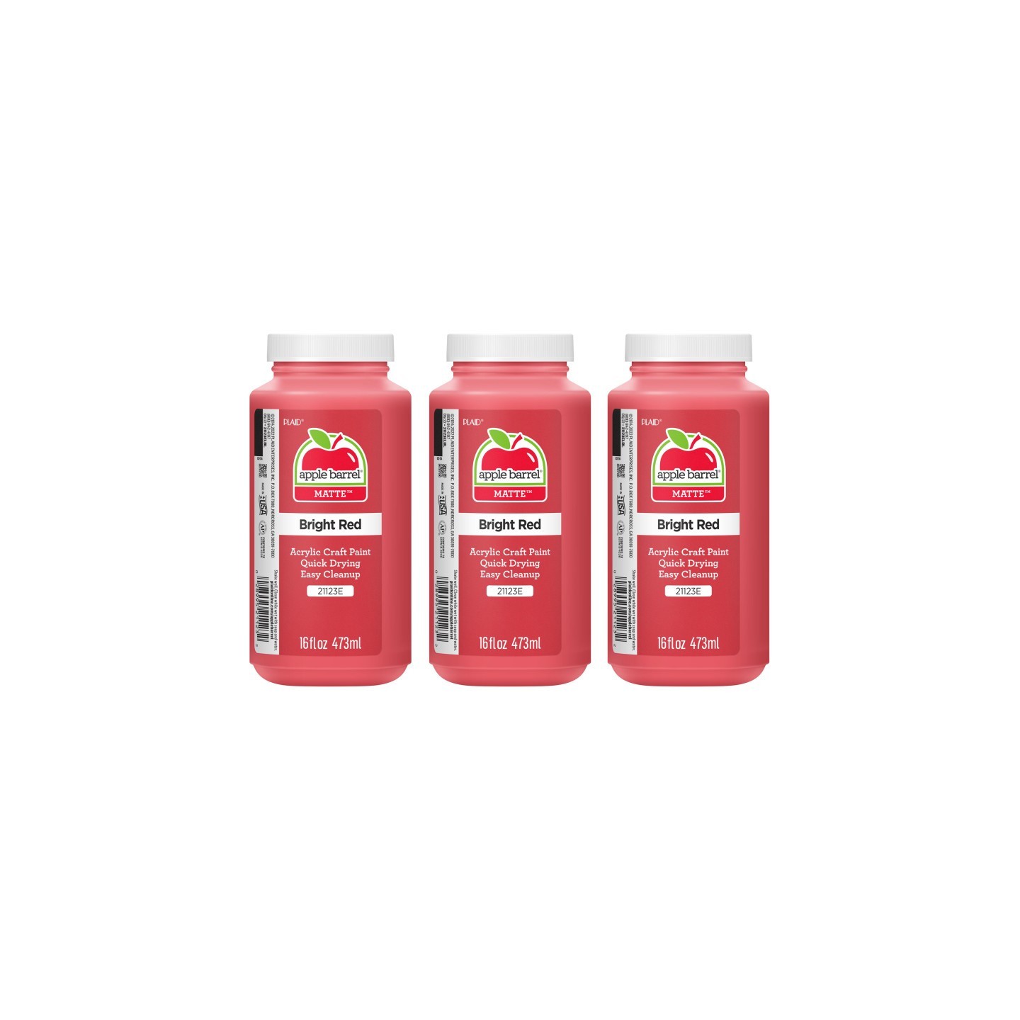 Apple Barrel Acrylic Paint Matte, 16oz., Bright Red, Pack of 3