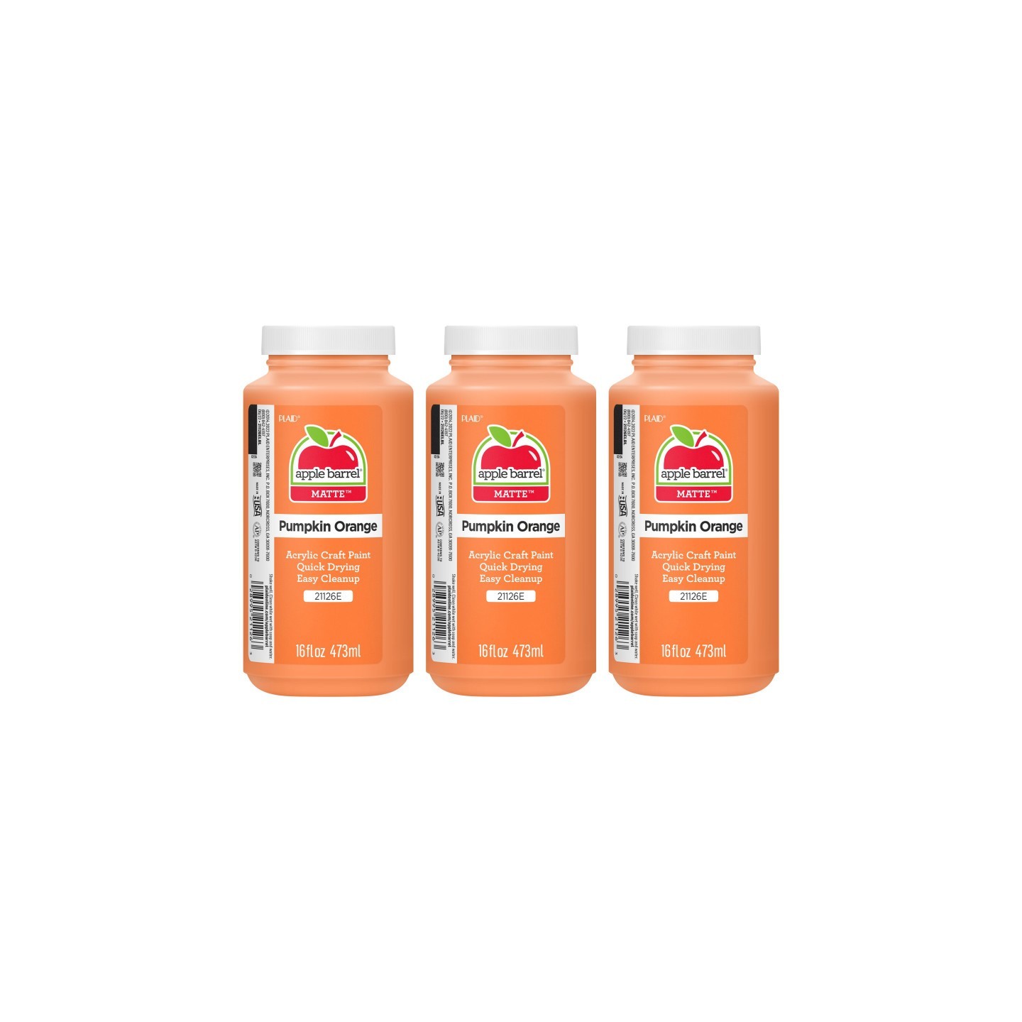 Apple Barrel Acrylic Paint Matte, 16oz., Pumpkin Orange, Pack of 3