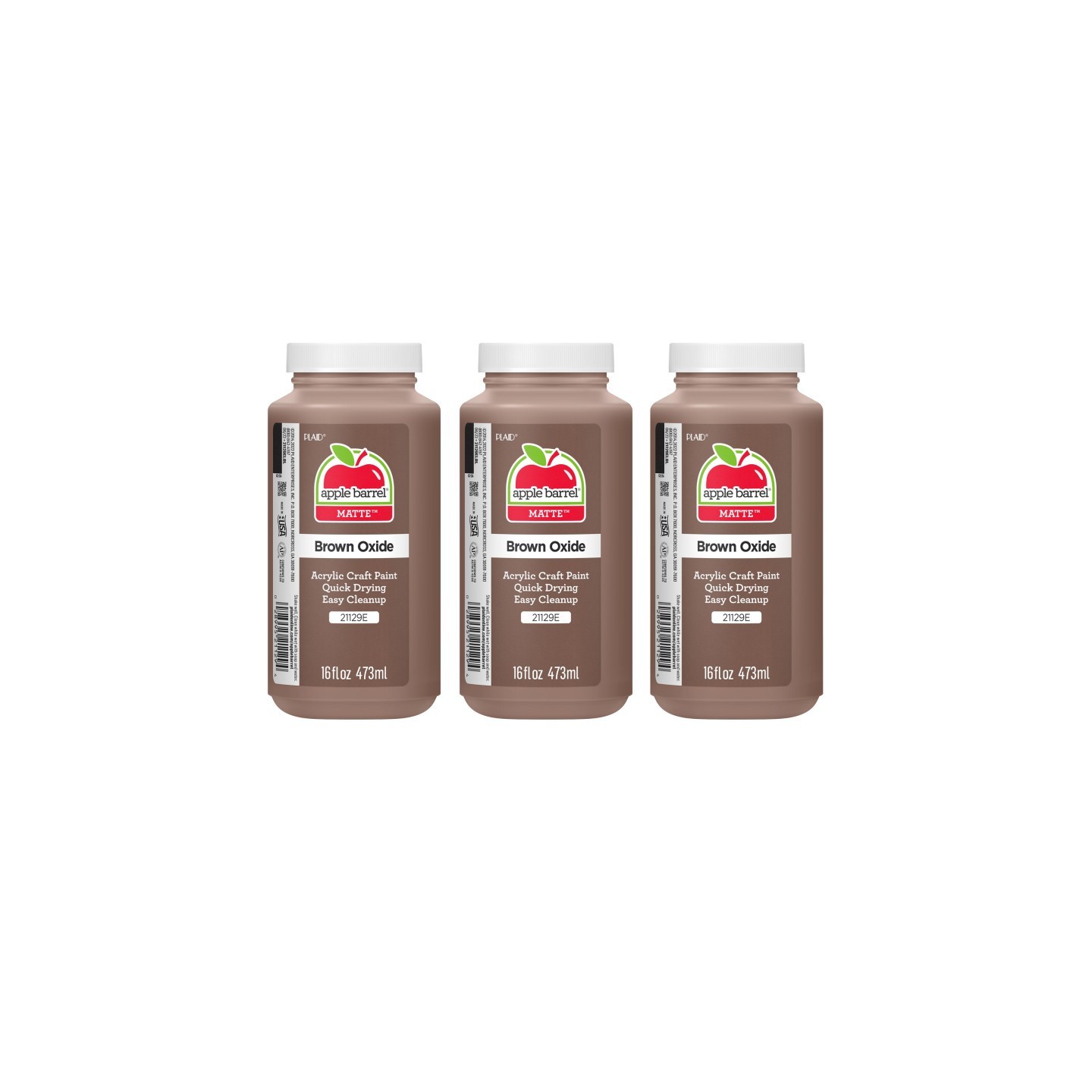 Apple Barrel Acrylic Paint Matte, 16oz., Brown Oxide, Pack of 3
