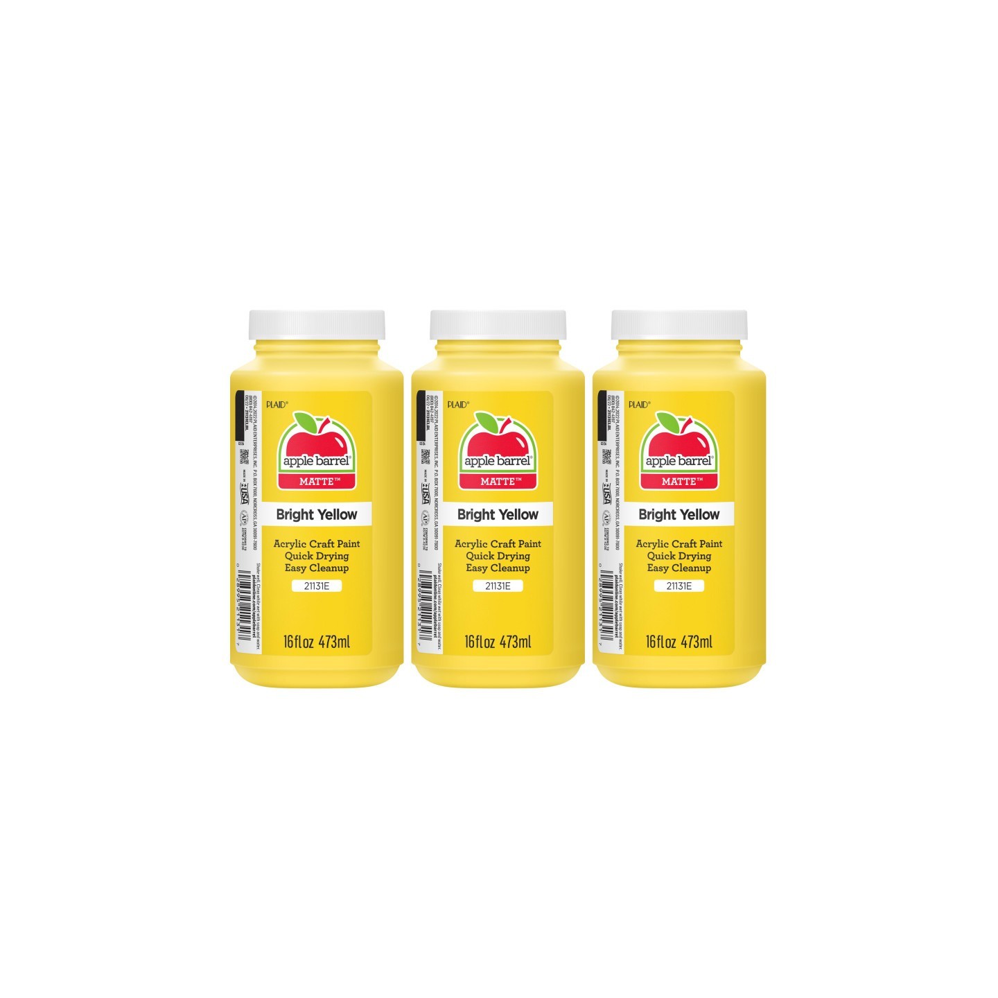 Apple Barrel Acrylic Paint Matte, 16oz., Bright Yellow, Pack of 3