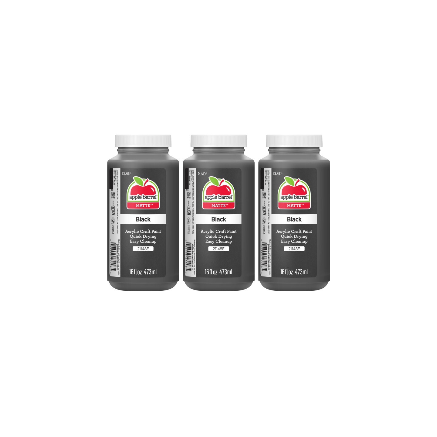 Apple Barrel Acrylic Paint Matte, 16oz., Black, Pack of 3