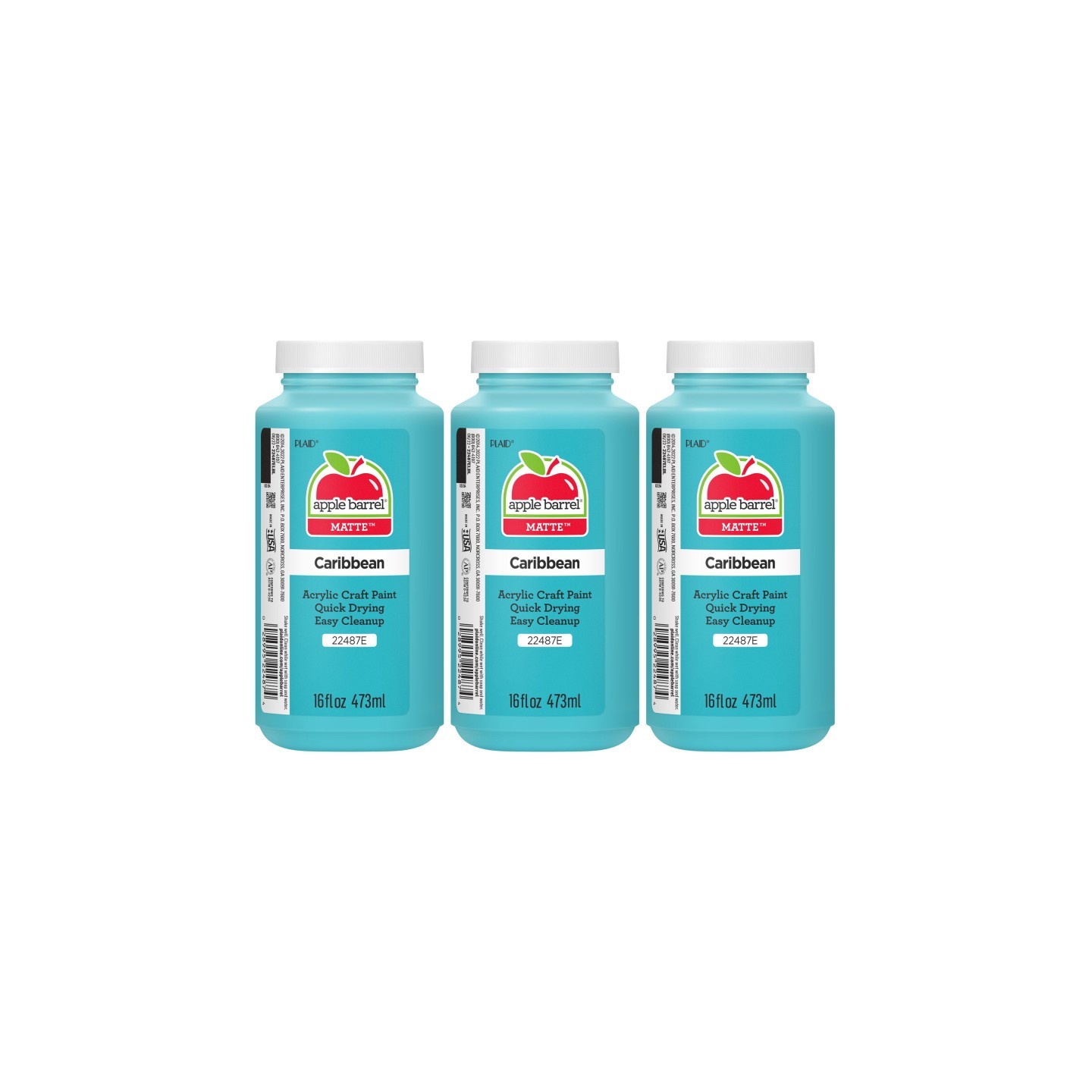 Apple Barrel Acrylic Paint Matte, 16oz., Caribbean, Pack of 3