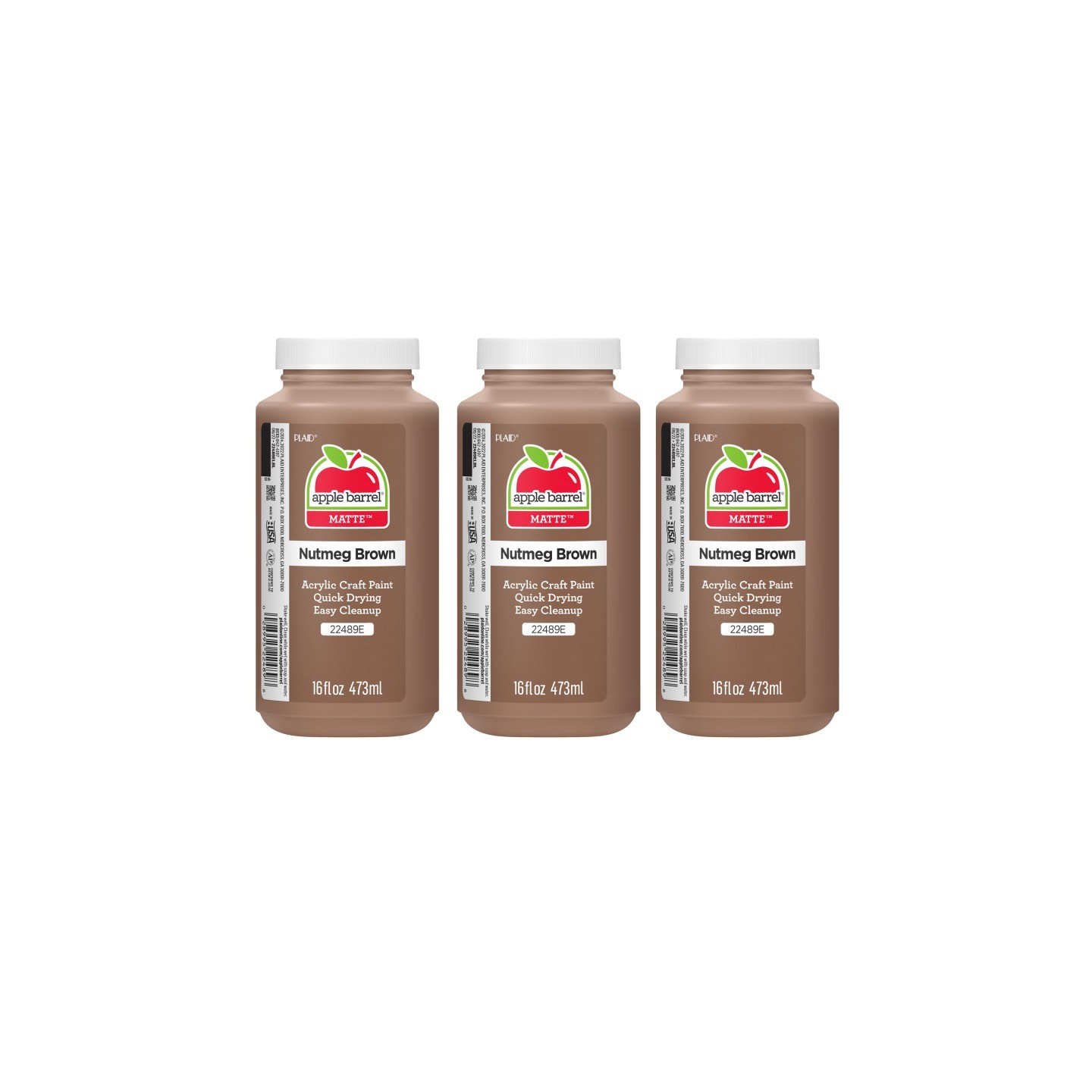 Apple Barrel Acrylic Paint Matte, 16oz., Nutmeg Brown, Pack of 3