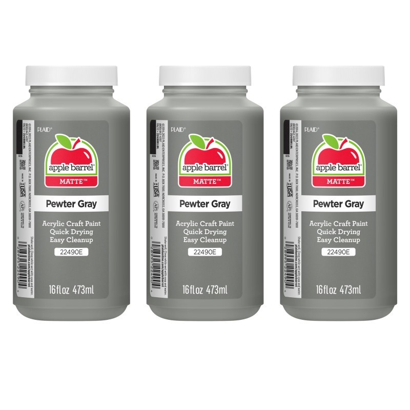 Apple Barrel Acrylic Paint Matte, 16oz., Pewter Gray, Pack of 3