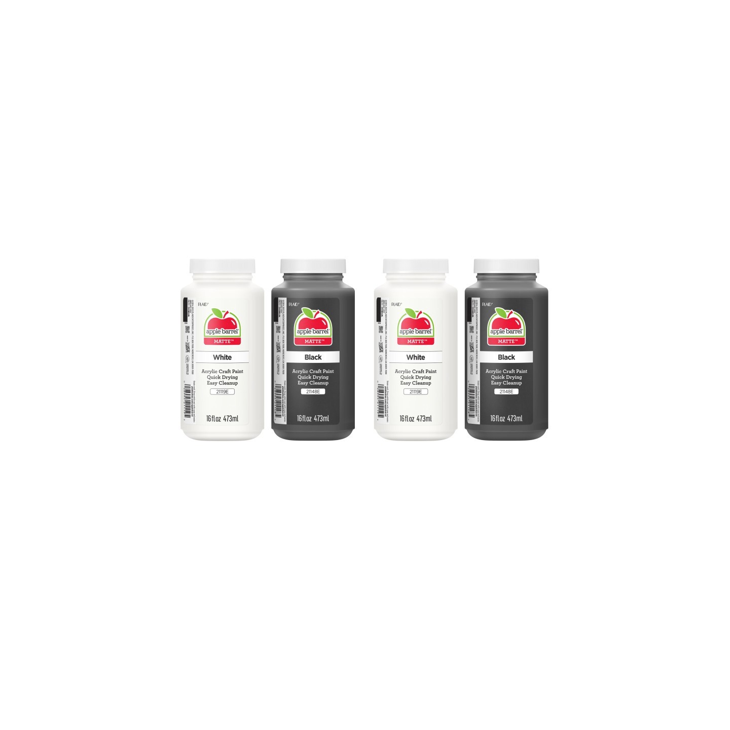 Apple Barrel Acrylic Paint Matte, 16oz., White & Black, 2 Per Set, 2 Sets