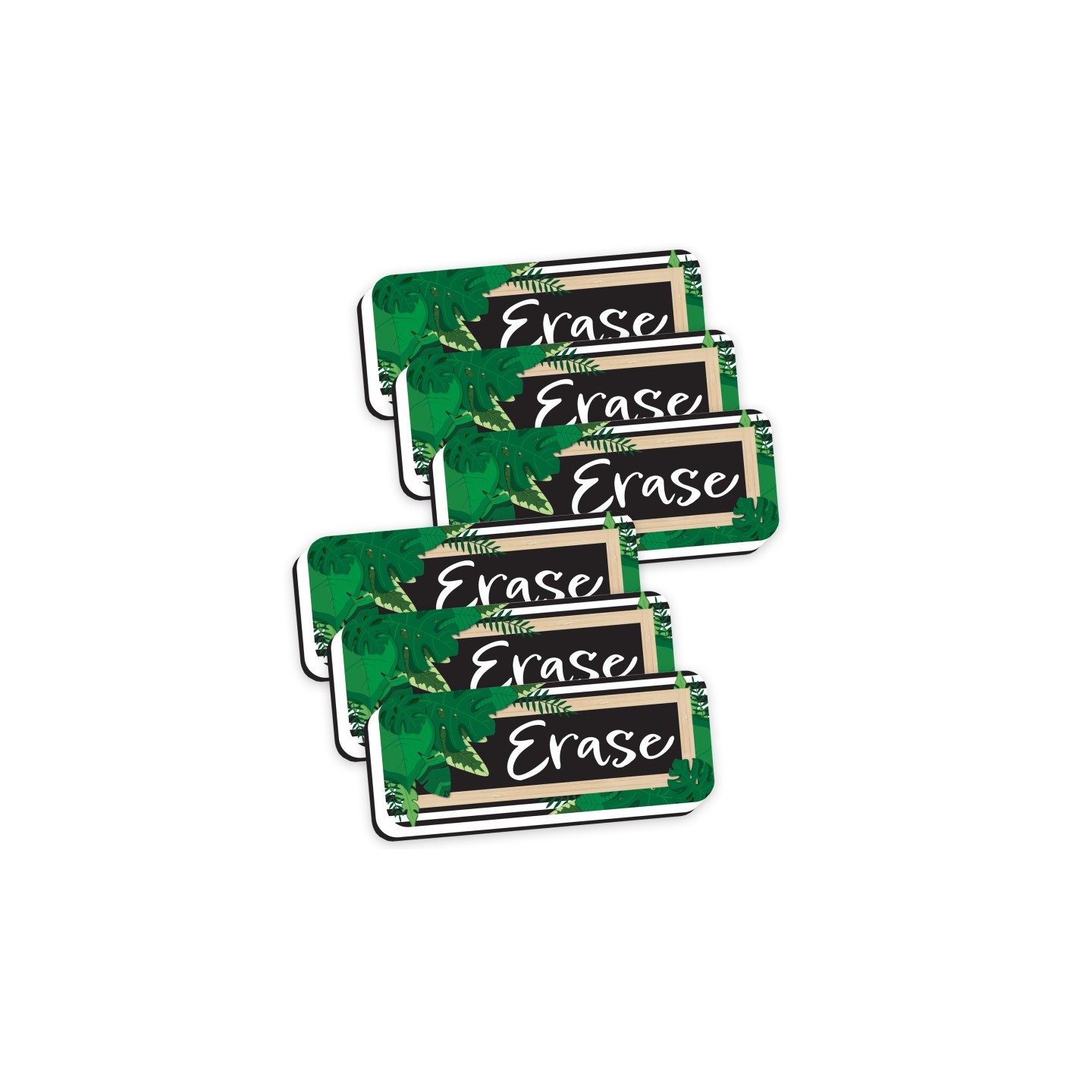 Ashley Productions® Magnetic Whiteboard Eraser, Boho Style Leaves with Border, 2" x 5", Pack of 6