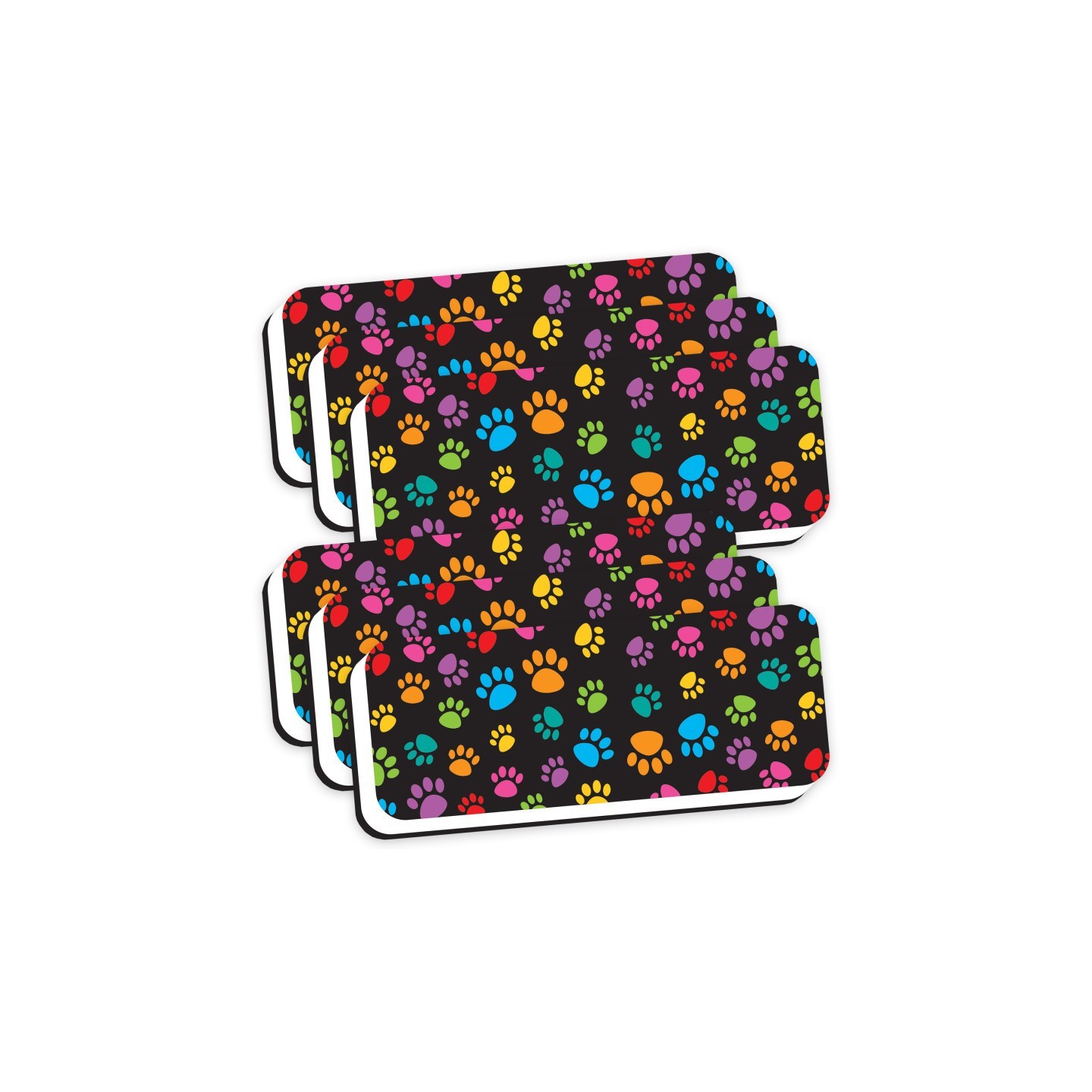 Ashley Productions® Magnetic Whiteboard Eraser, Colorful Assorted Paw Pattern, 2" x 5", Pack of 6