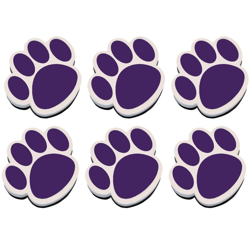 Ashley Productions® Magnetic Whiteboard Eraser, Purple Paw, Pack of 6
