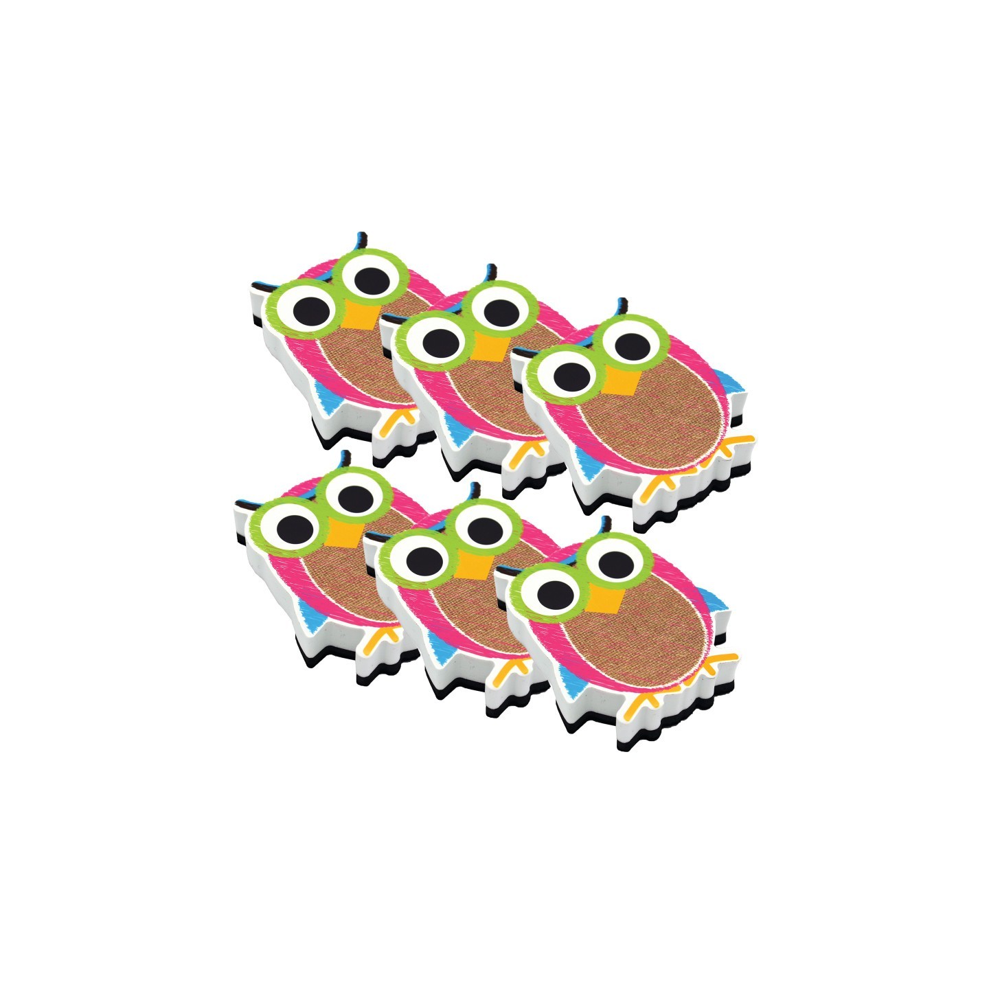 Ashley Productions® Magnetic Whiteboard Eraser, Burlap Scribble Owl, Pack of 6