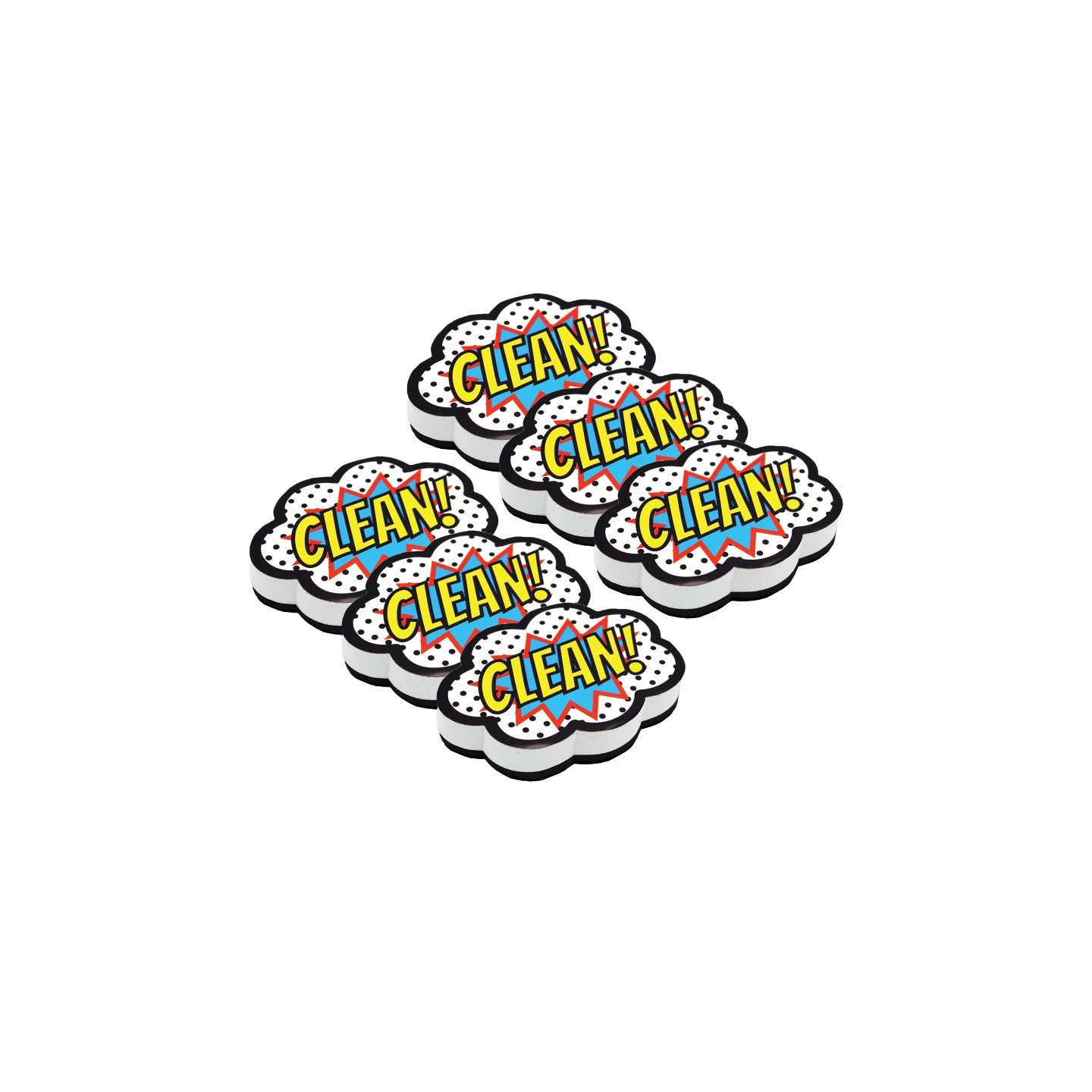 Ashley Productions® Magnetic Whiteboard Eraser, Superhero Clean!, Pack of 6