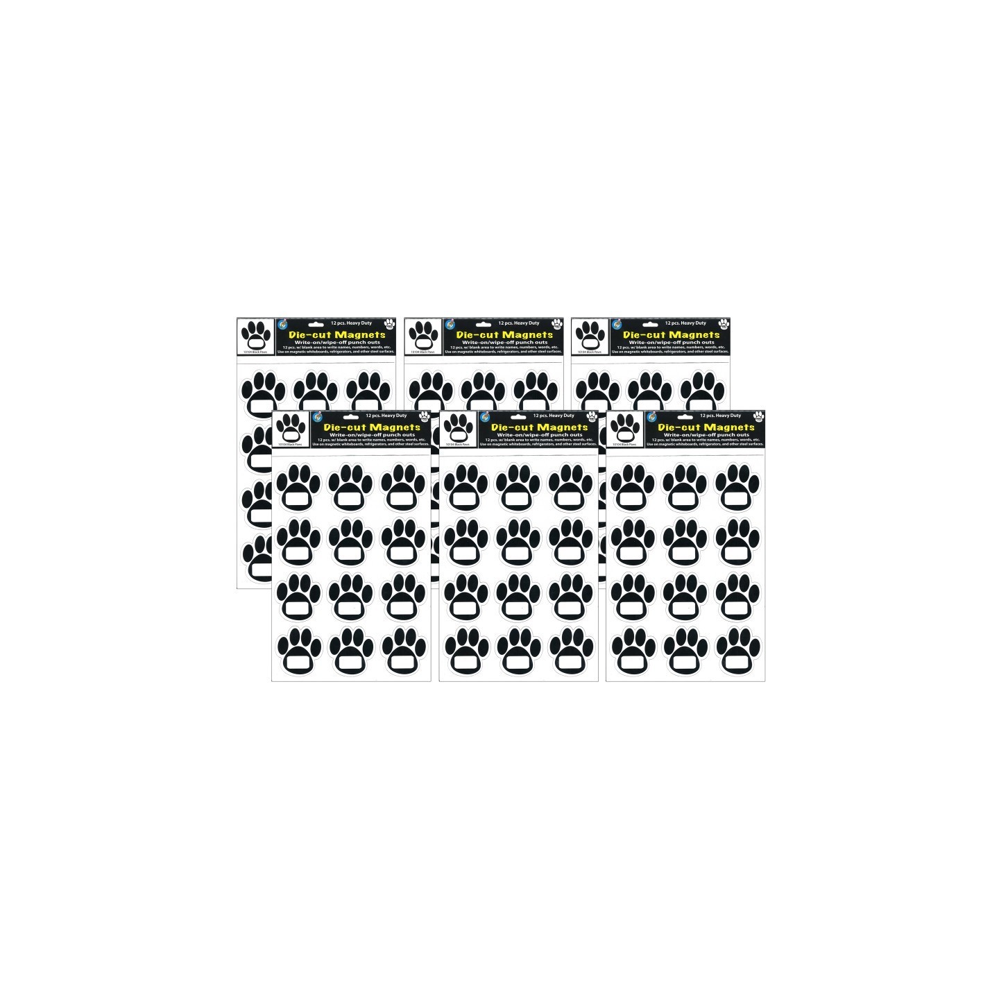 Ashley Productions® Die-Cut Magnetic Black Paw Prints, 12 Per Pack, 6 Packs