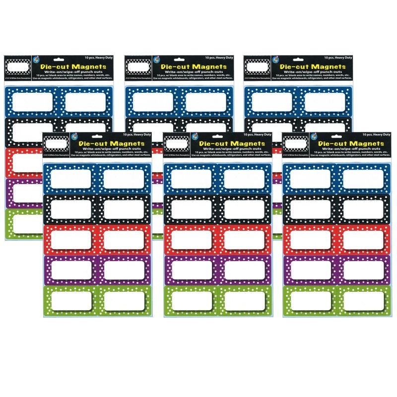 Ashley Productions® Die-Cut Magnetic Colorful Dots Labels/Nameplates, 10 Per Pack, 6 Packs