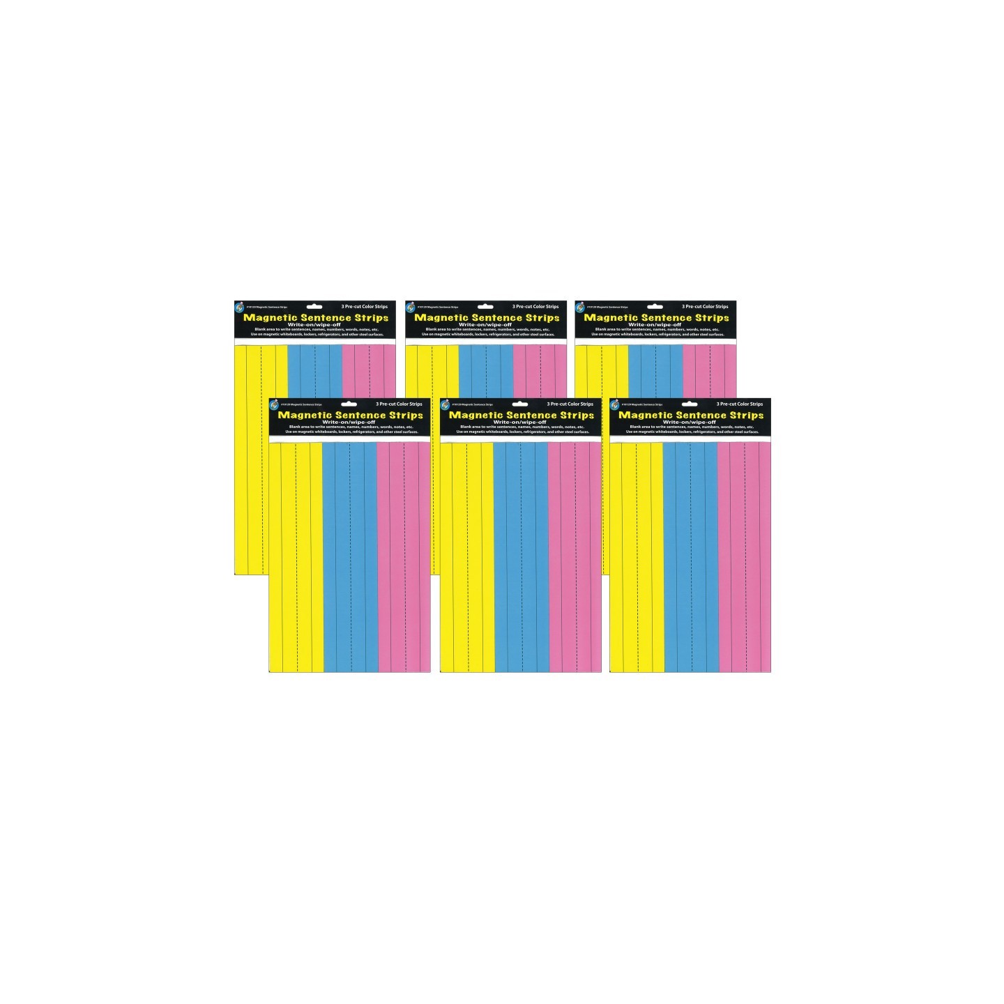 Ashley Productions® Die-Cut Magnetic Pink/Blue/Yellow Sentence Strips, 2.75" x 11", 3 Per Pack, 6 Packs