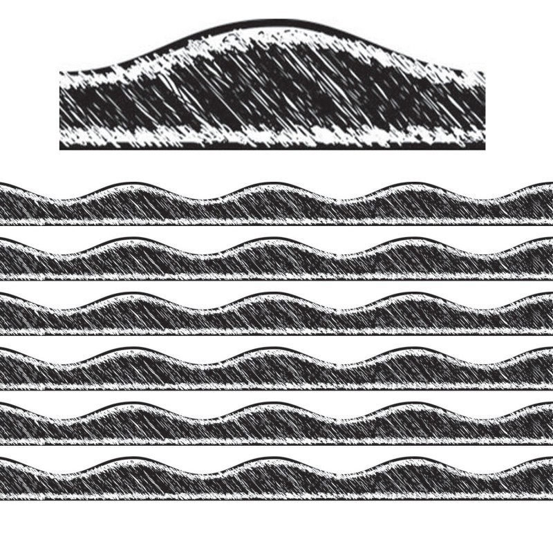 Ashley Productions® Magnetic Border, Black Scribble Chalk, 12 Feet Per Pack, 6 Packs