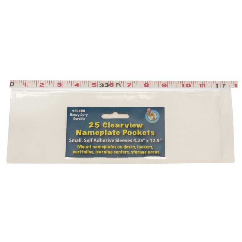 Ashley Productions® Clear View Self-Adhesive Small Name Plate Pocket 4.25" x 12.5", Pack of 25