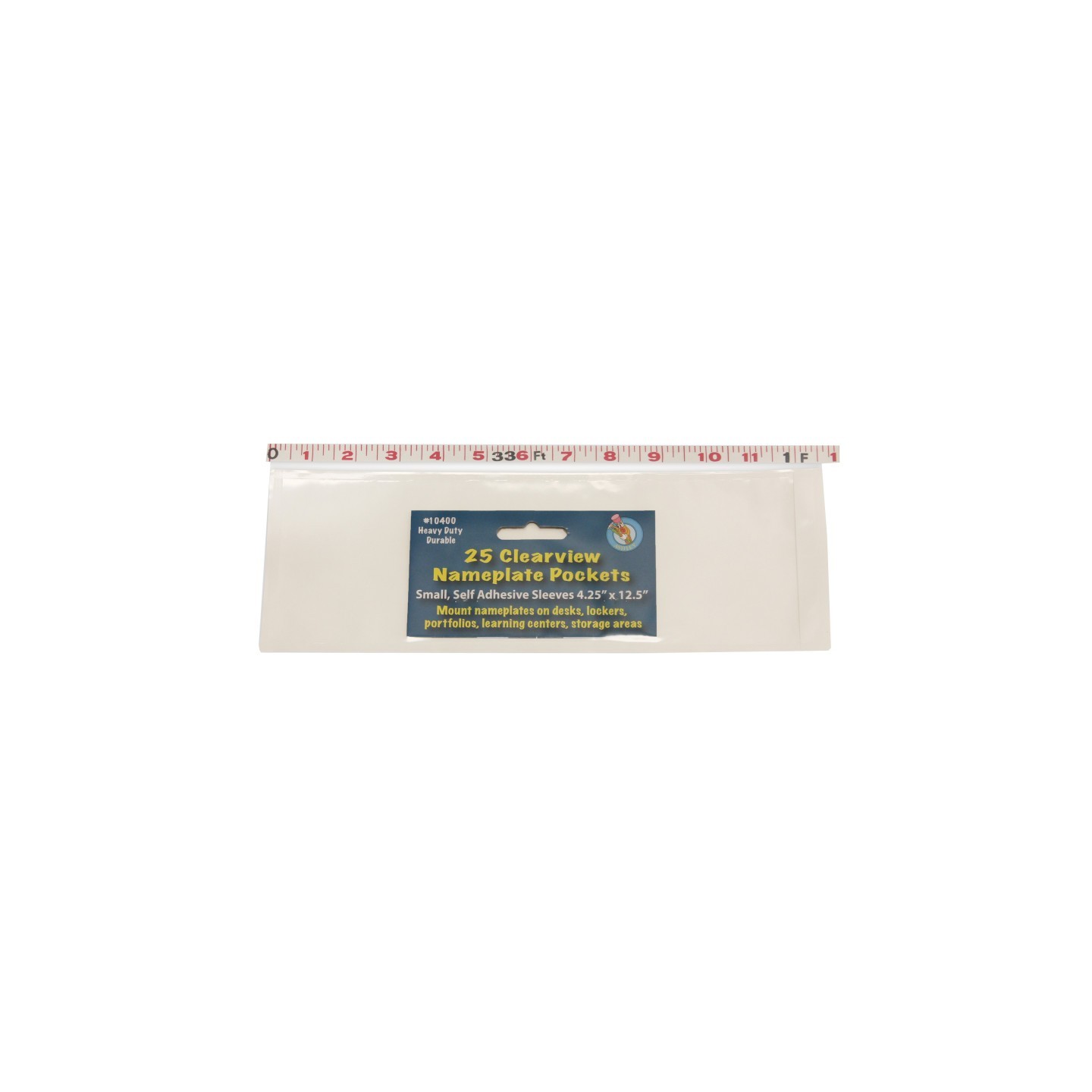 Ashley Productions® Clear View Self-Adhesive Small Name Plate Pocket 4.25" x 12.5", Pack of 25