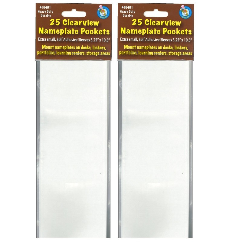 Ashley Productions® Clear View Self-Adhesive Extra Small Name Plate Pocket 3-1/4" x 10-1/2", 25 Per Pack, 2 Packs
